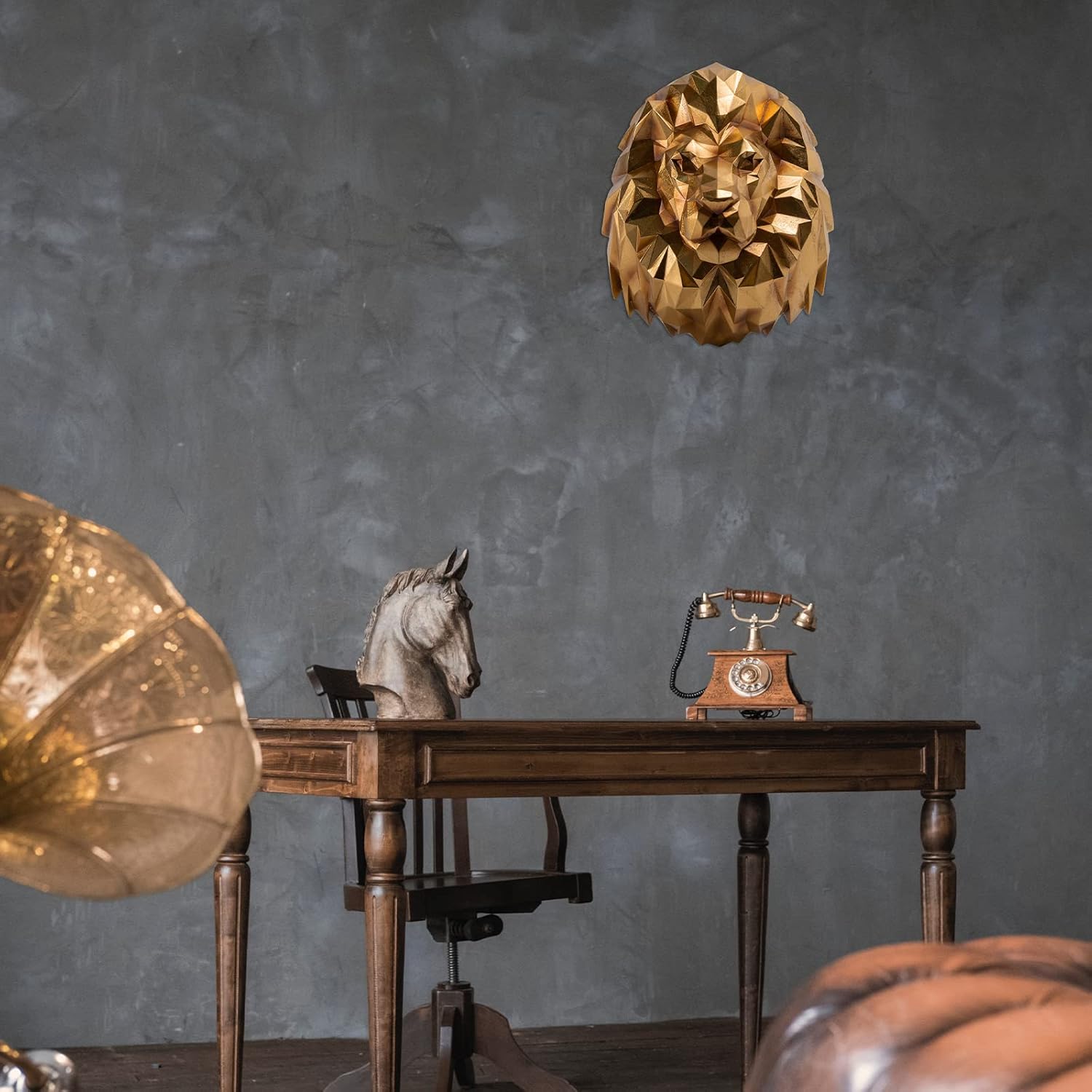 Guichifun Gold Lion Head Wall Sculpture - 143 Inch Resin Wall Decor