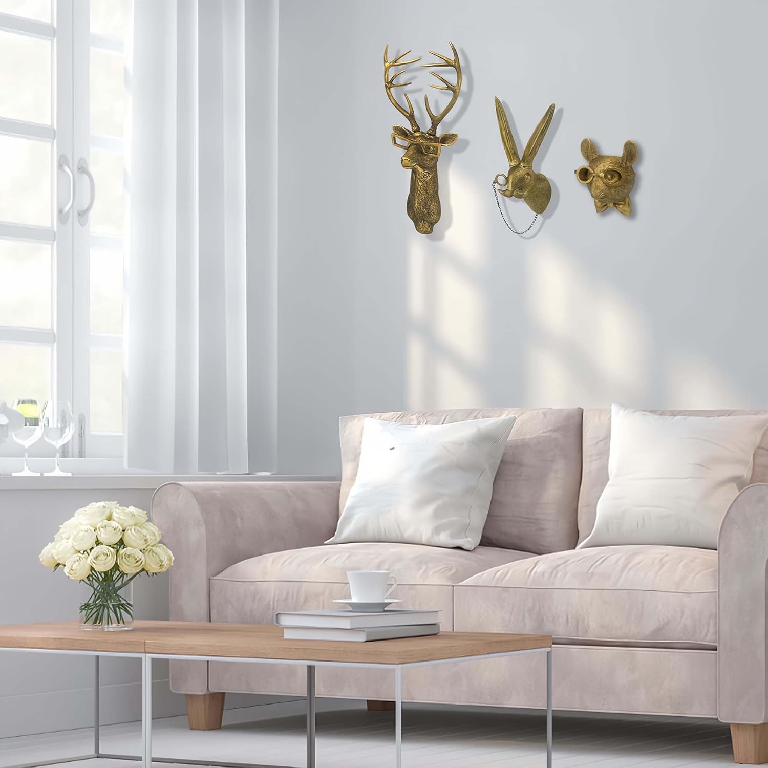 Rabbit Head Wall Art Decor Vintage Resin Sculpture