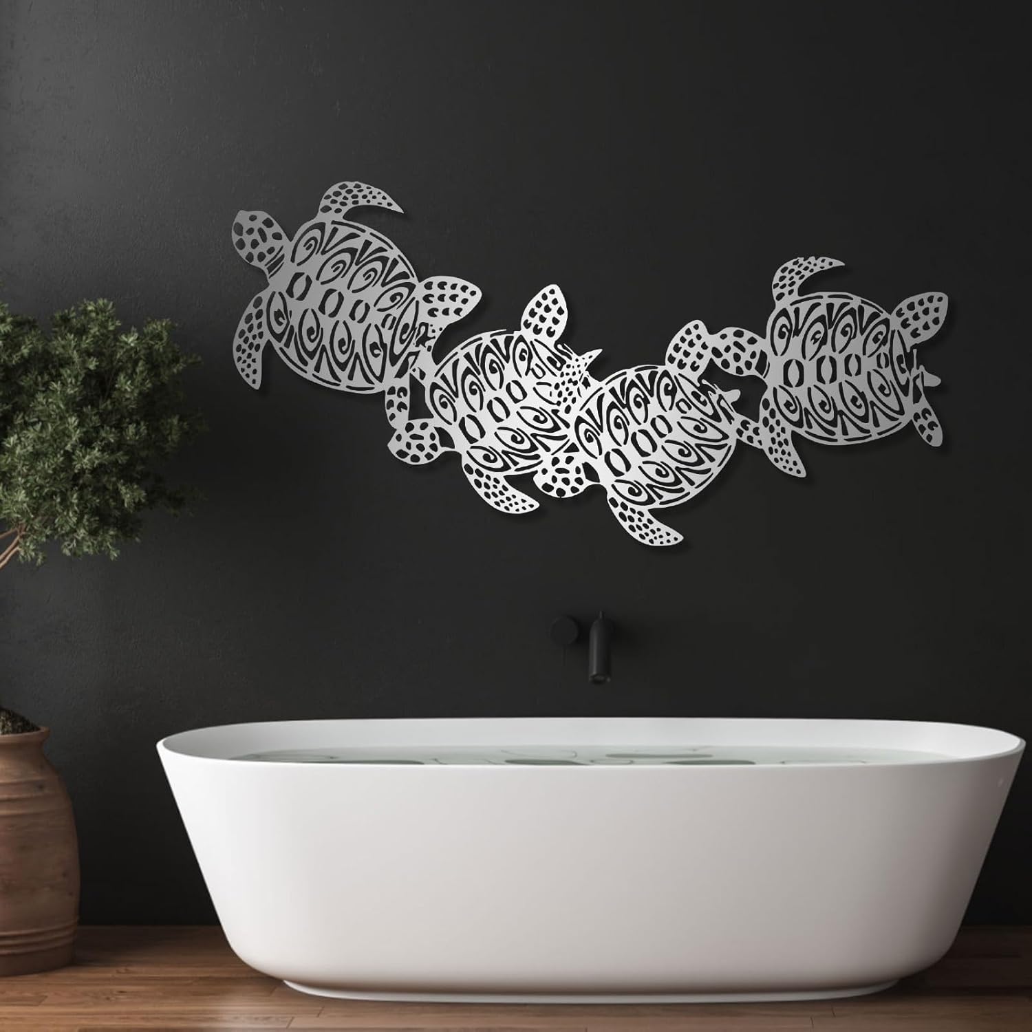 Haass Sea Turtle Metal Wall Art Decor Silver 24 x 12 in