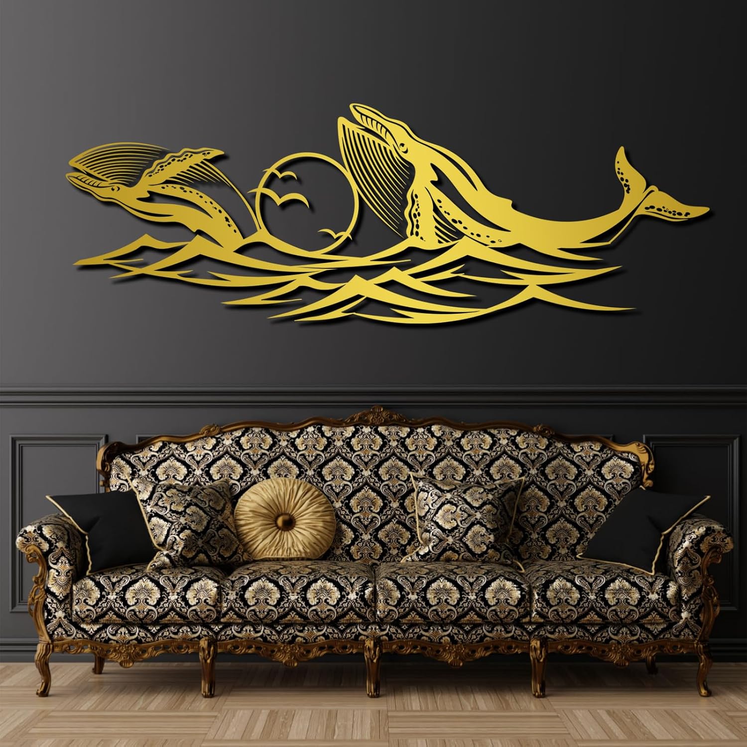 Blue Whale Wall Art 19x6 Metal Decor for Living Room