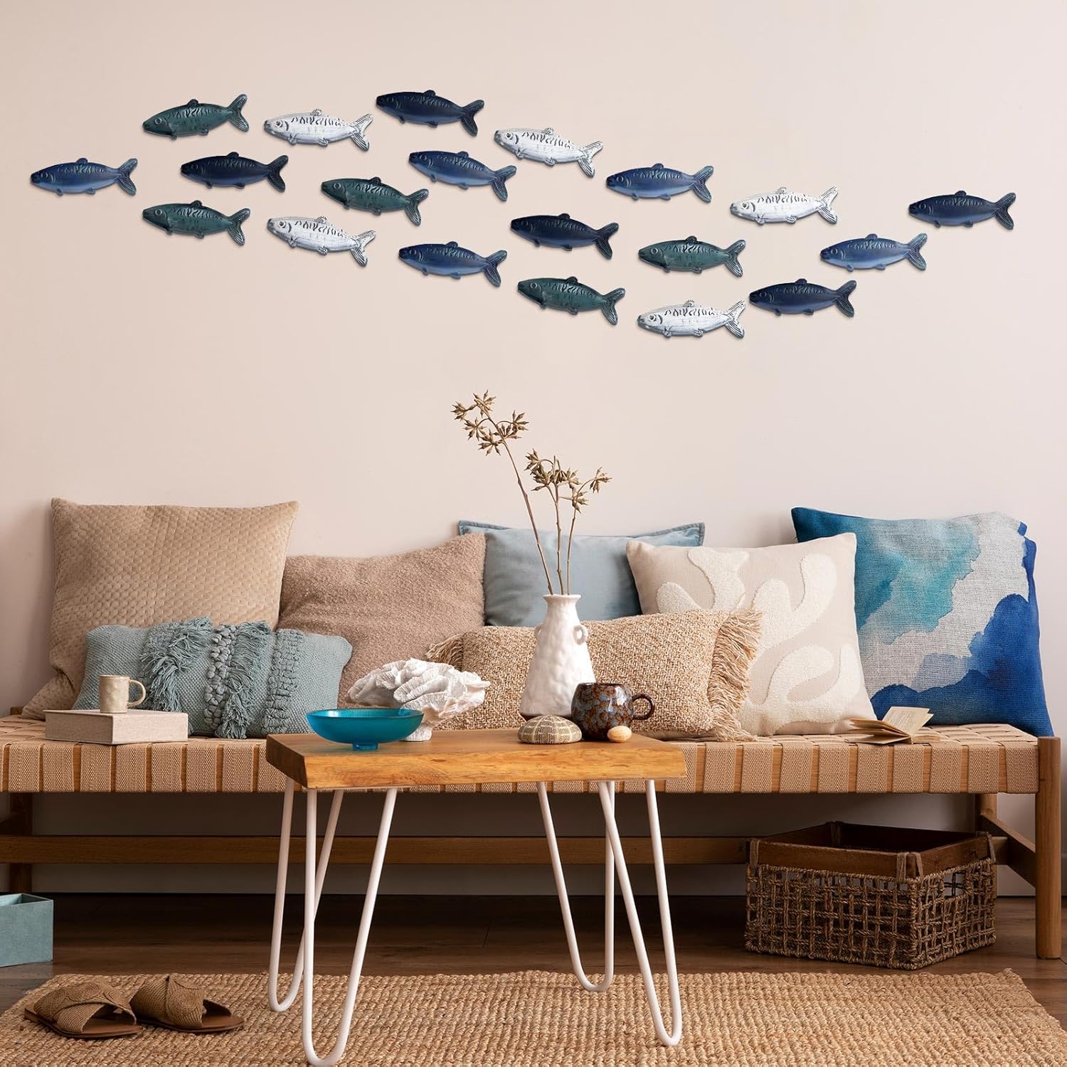 Blulu 20 Pcs Vintage Metal Fish Wall Decor