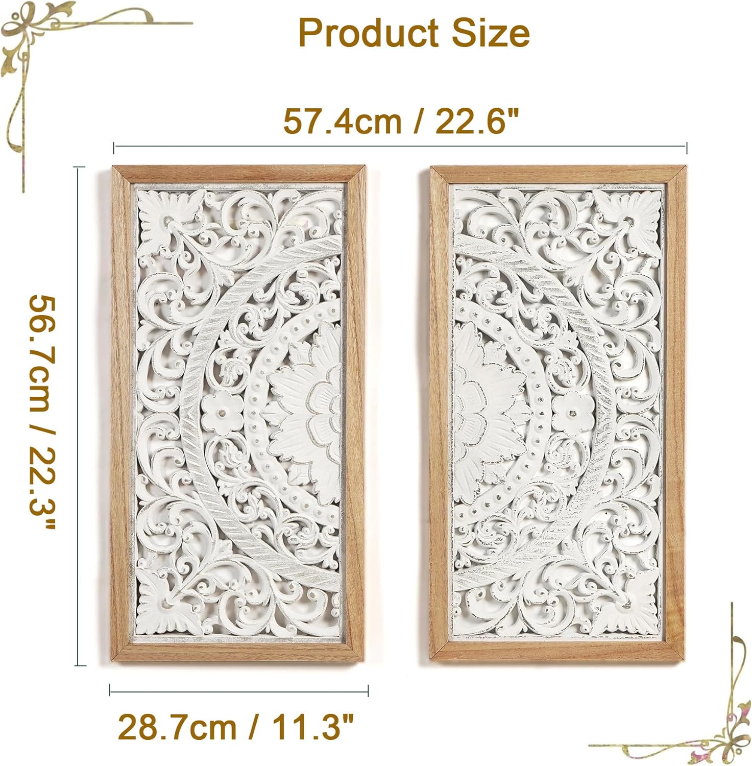 AHUONEL 2 Panel Wall Sculpture Decor Carved Wood Wall Art for Home Living Room Bedroom Entryway Hall Office Decor 23x115