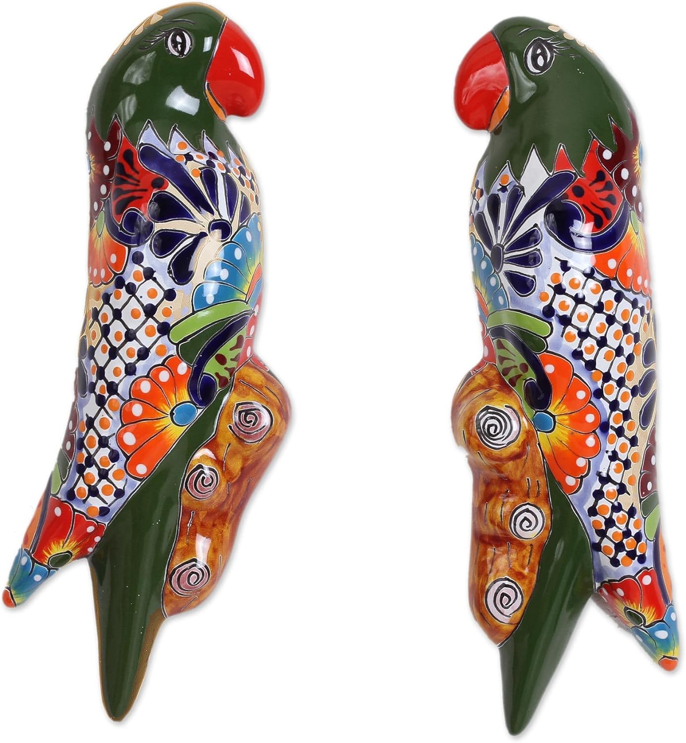 NOVICA Artisan Handmade Ceramic Wall Sculptures Parrot Pair Mexico Multicolor Decor Art