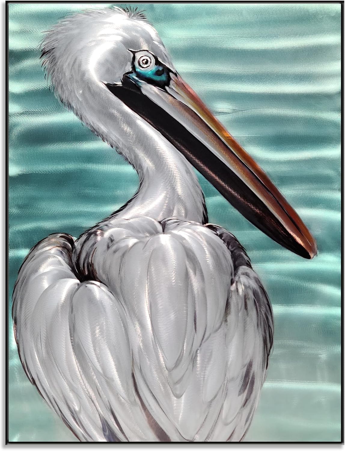 SYGALLERIER Metal Wall Art - Handcrafted Pelican Sculpture 24x16 Inch Coastal Decor