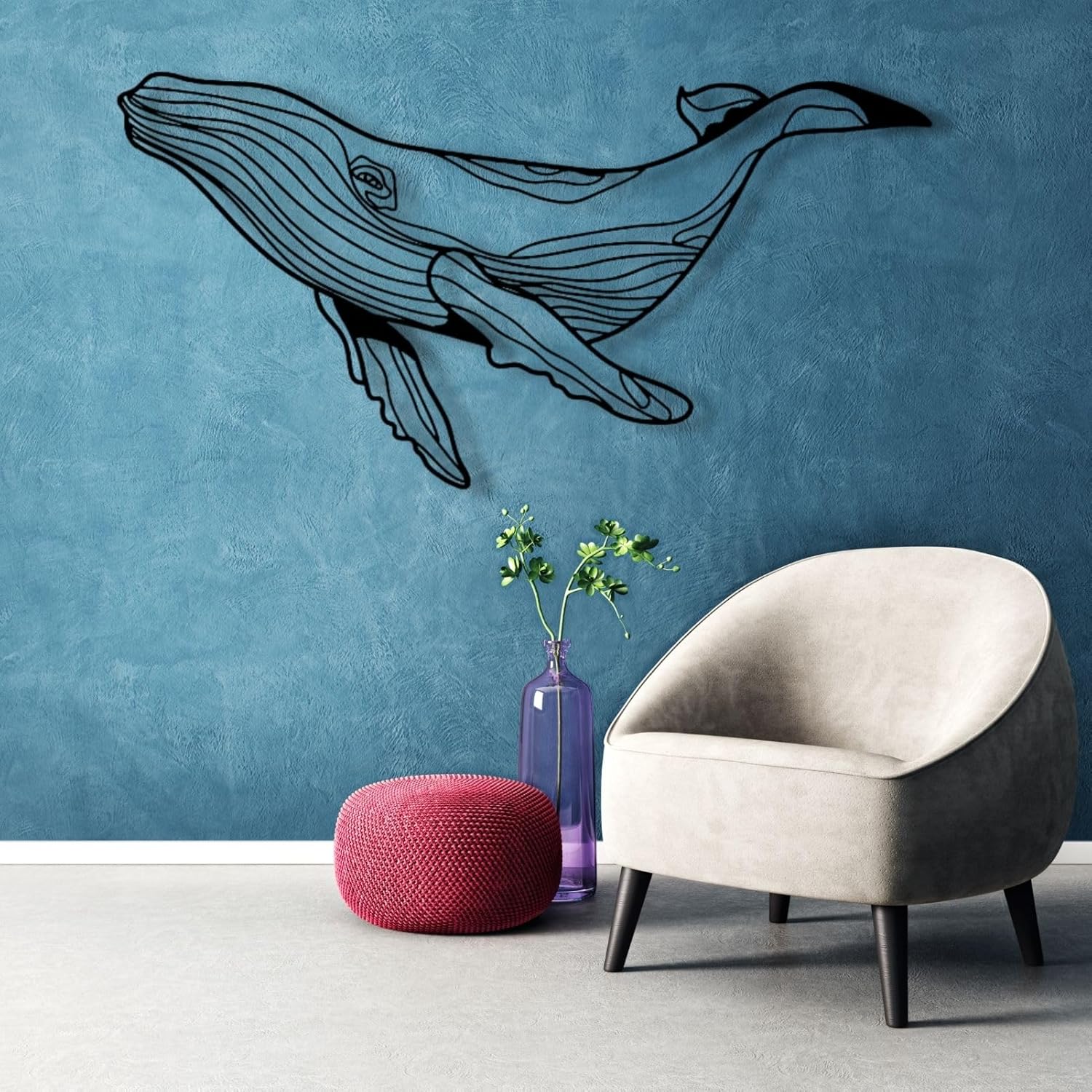 Feuwile Whale Metal Wall Art Ocean Decor for Bedroom Bathroom Living Room 19x10 Inches Black