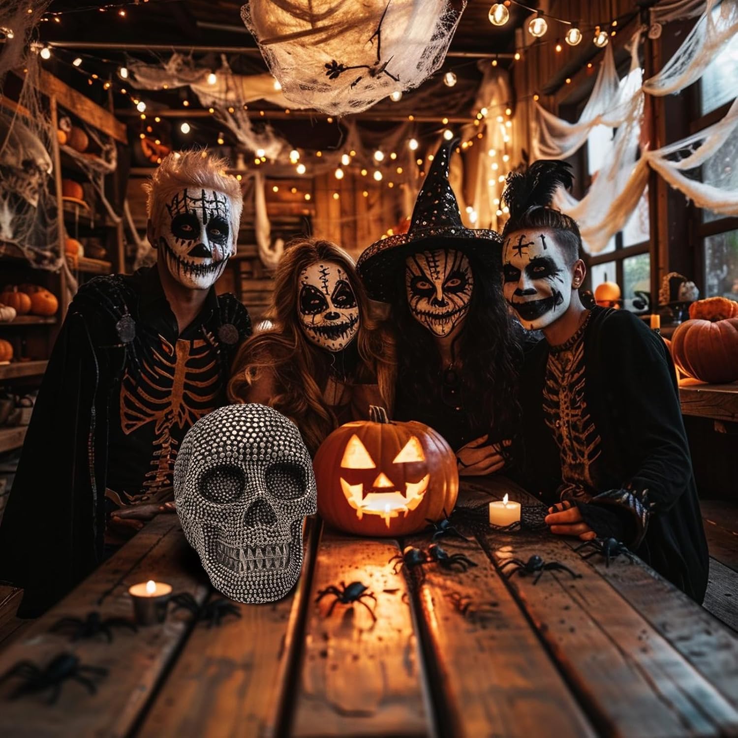 Mageeko Skull Statue Halloween Skeleton Head Gothic Resin Figurine Decoration Sculpture Collectible Gifts Silver