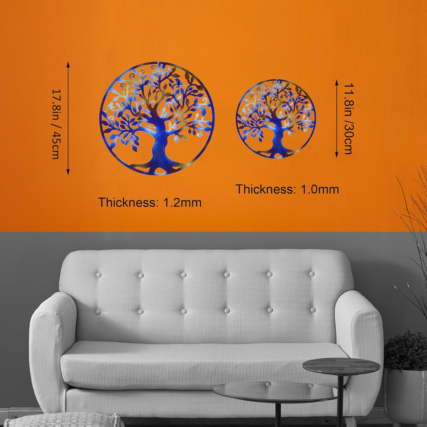 Heat-Blued Metal Tree of Life Wall Sculpture 118 Round Spiritual Decor