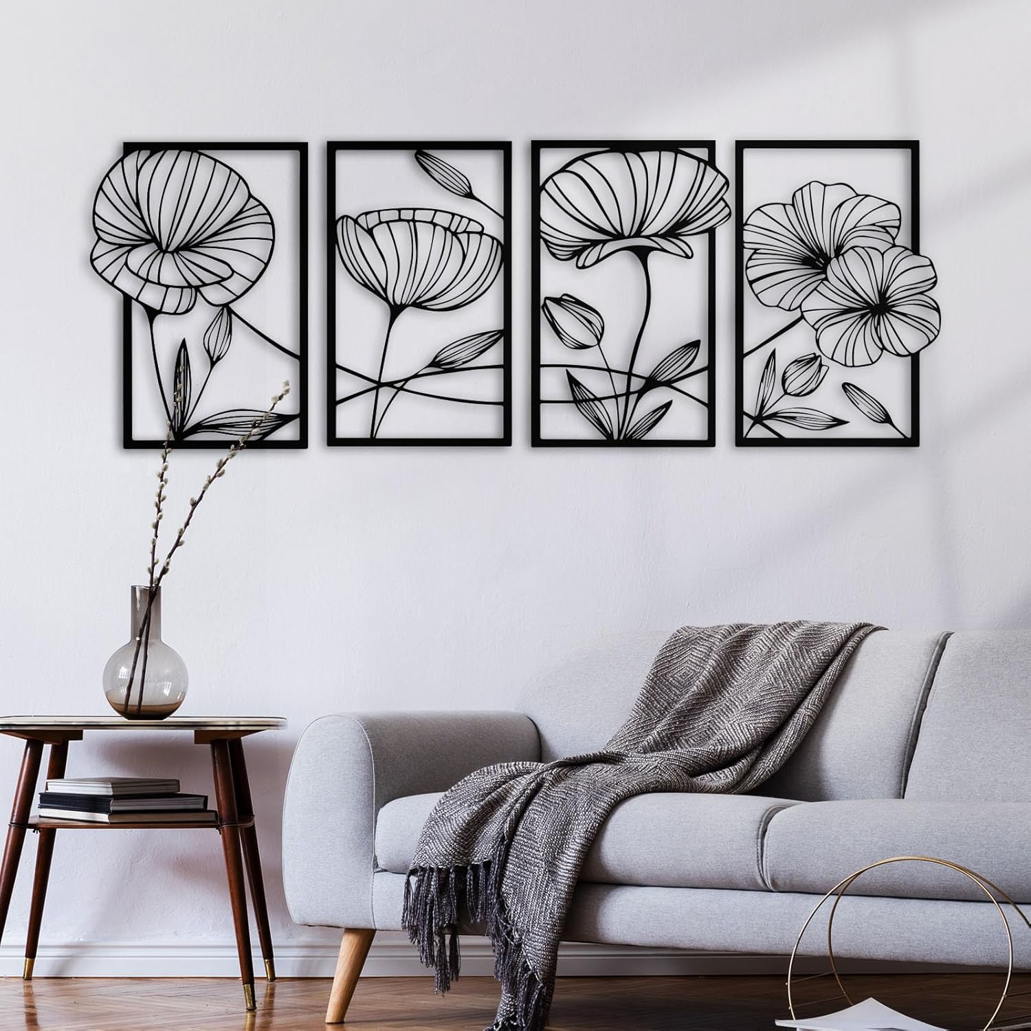 ESTART 4 Piece Metal Lotus Wall Decor Minimalist Art Sculpture