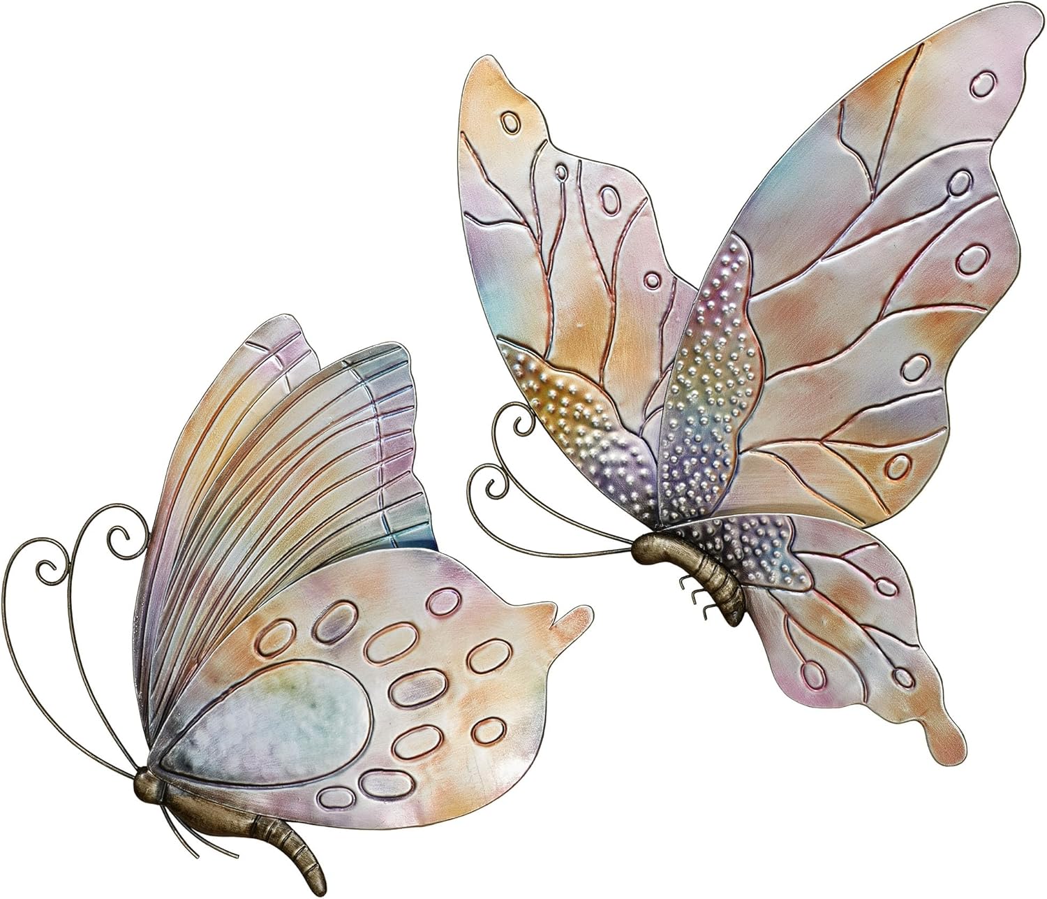 Touch of Class Butterflies in Flight Wall Art Set of Two - Gold Pink Blue Purple Orange