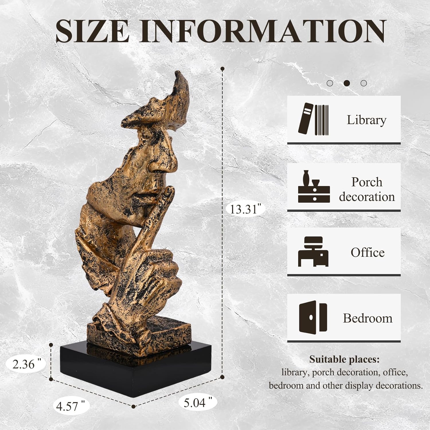 Modern Resin Thinker Statue Brass Color Minimalist Decor