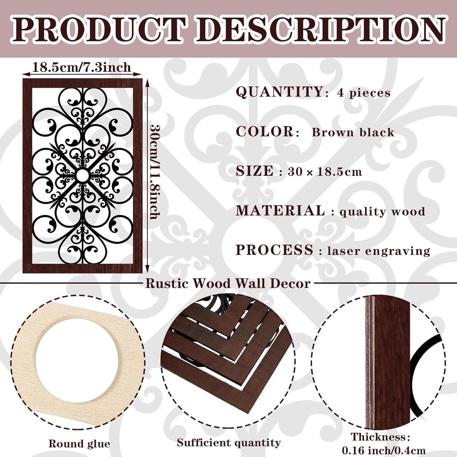 4 Pieces Rustic Wall Decor Modern Farmhouse Wooden Hollow Carved Wall Art for Living Room Bedroom Hallway Office Kitchen