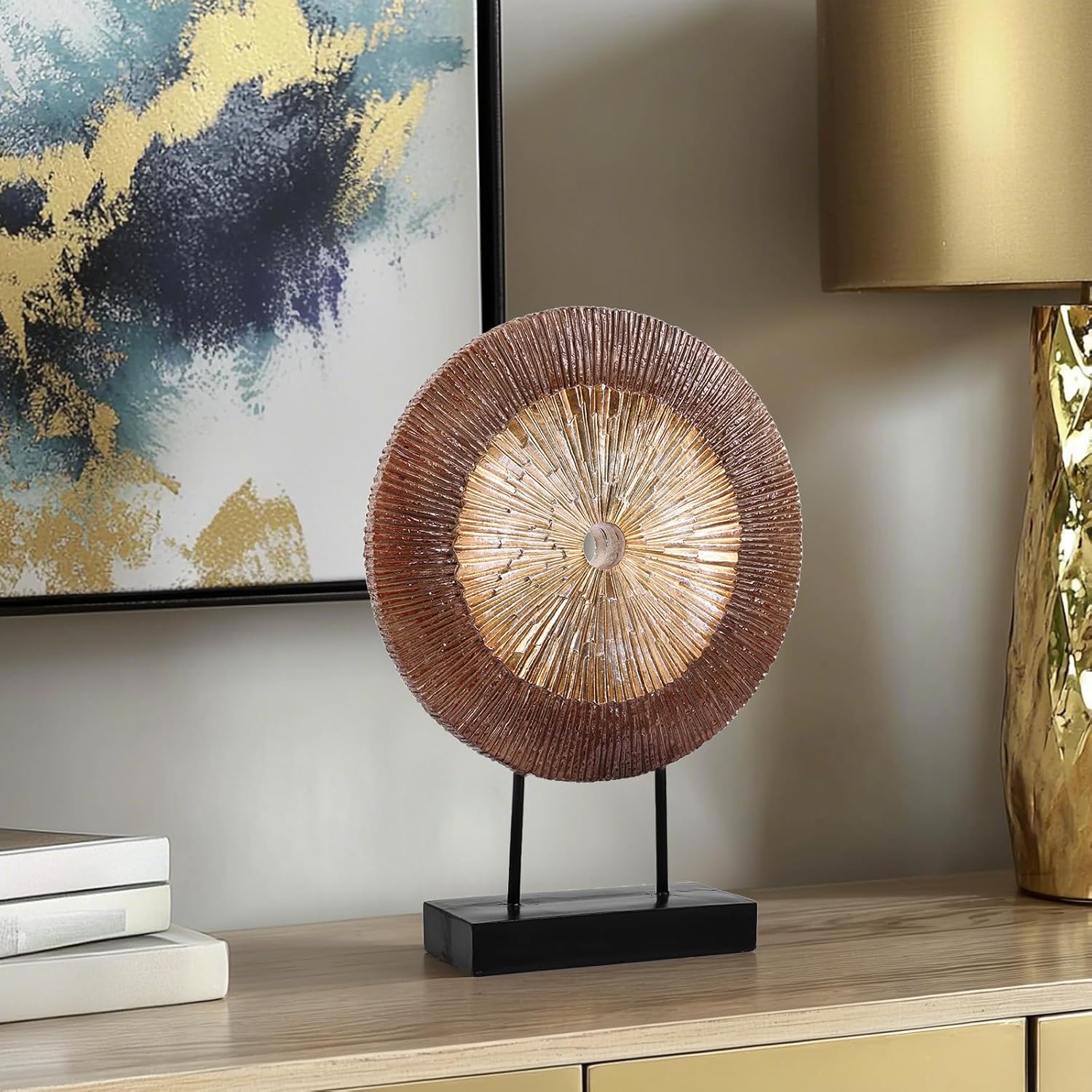 DOVDOV Wood Color Round Irregular Statue Unique Home Decor