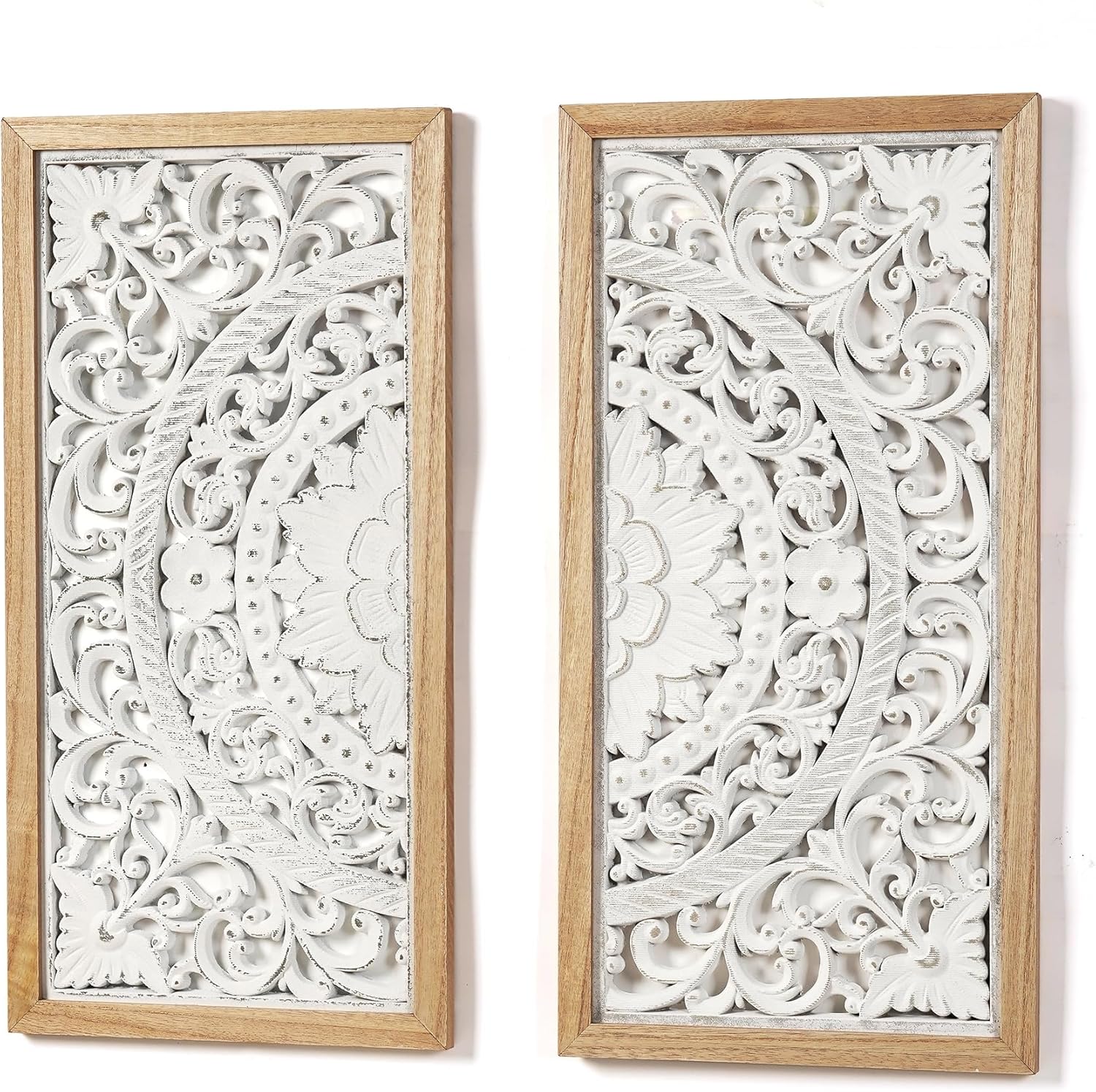 AHUONEL 2 Panel Wall Sculpture Decor Carved Wood Wall Art for Home Living Room Bedroom Entryway Hall Office Decor 23x115