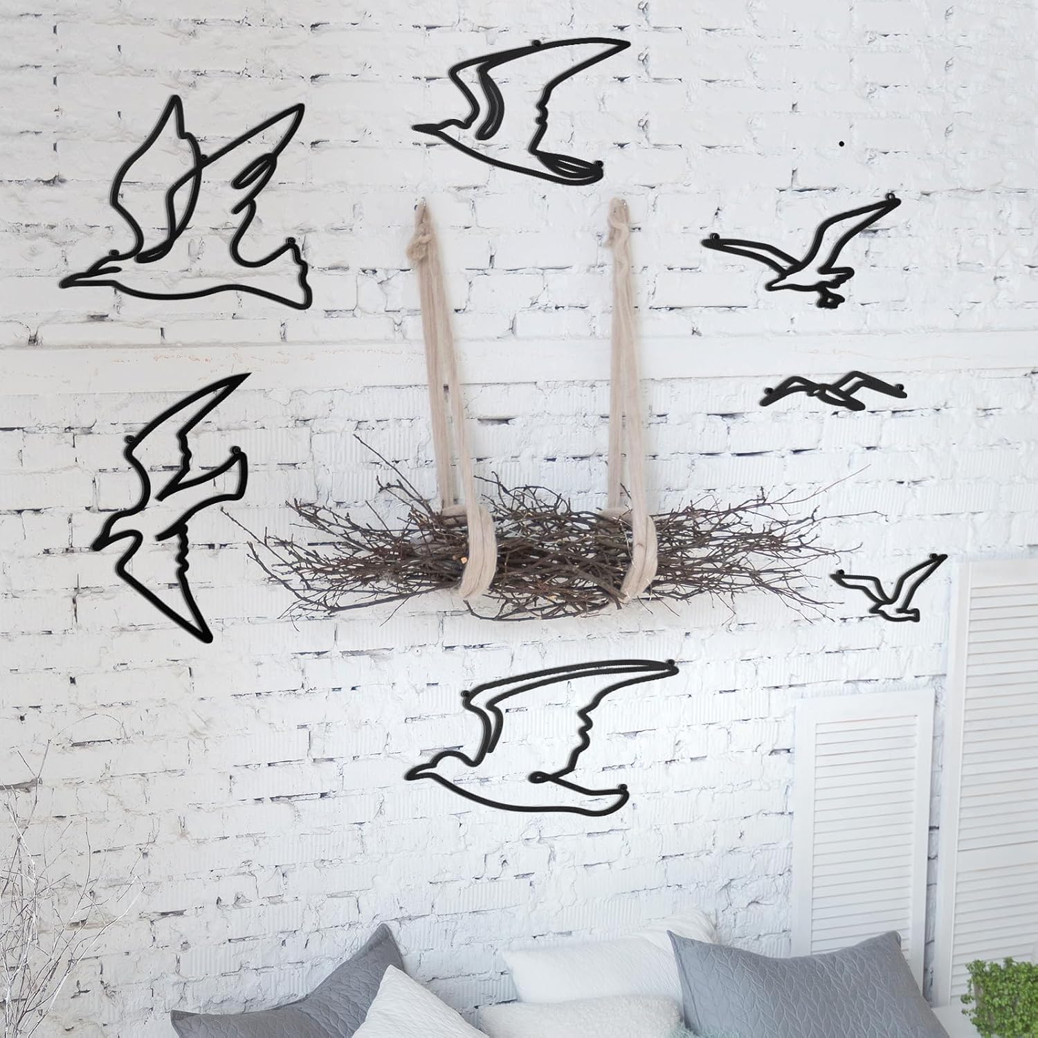 7 Pcs Metal Seagull Wall Art - Black Sea Bird Decor - Minimalist Design