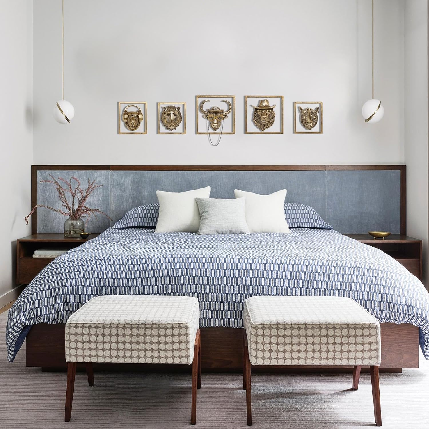 JJALIGHTS Resin Animal Head Wall Sculpture - Imitation Copper Vintage Decor for Living Room Bedroom Office