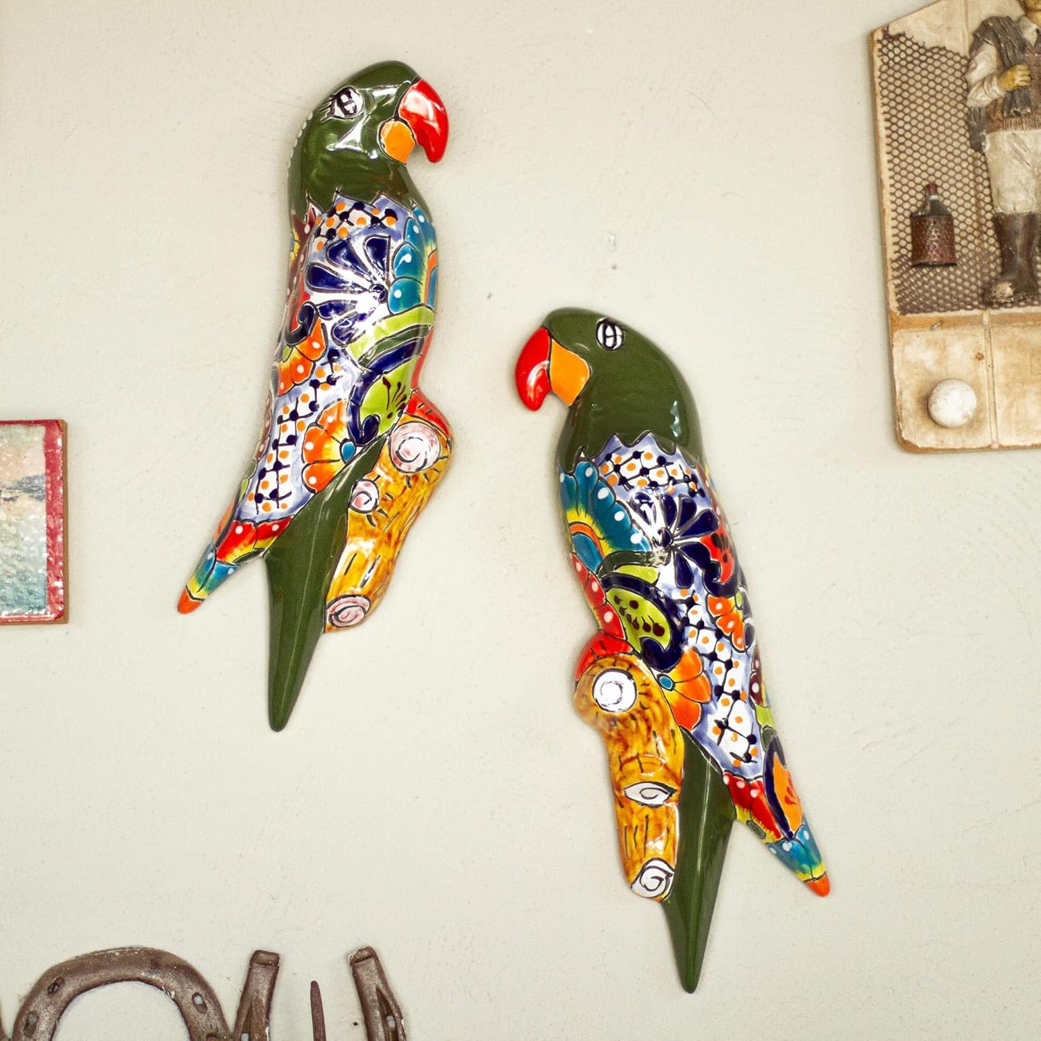 NOVICA Artisan Handmade Ceramic Wall Sculptures Parrot Pair Mexico Multicolor Decor Art