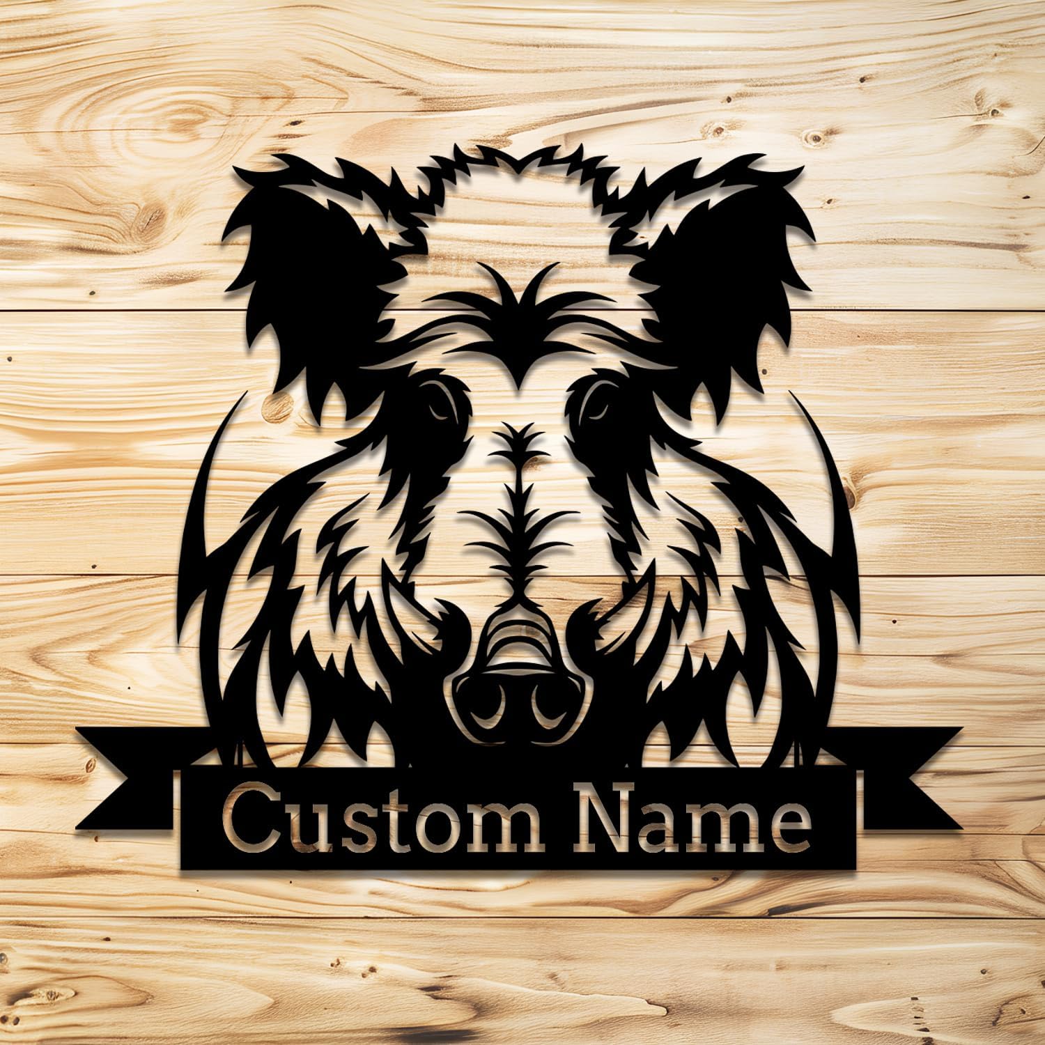 Custom Boar Head Metal Wall Art Personalized Name Sign for Home Decor