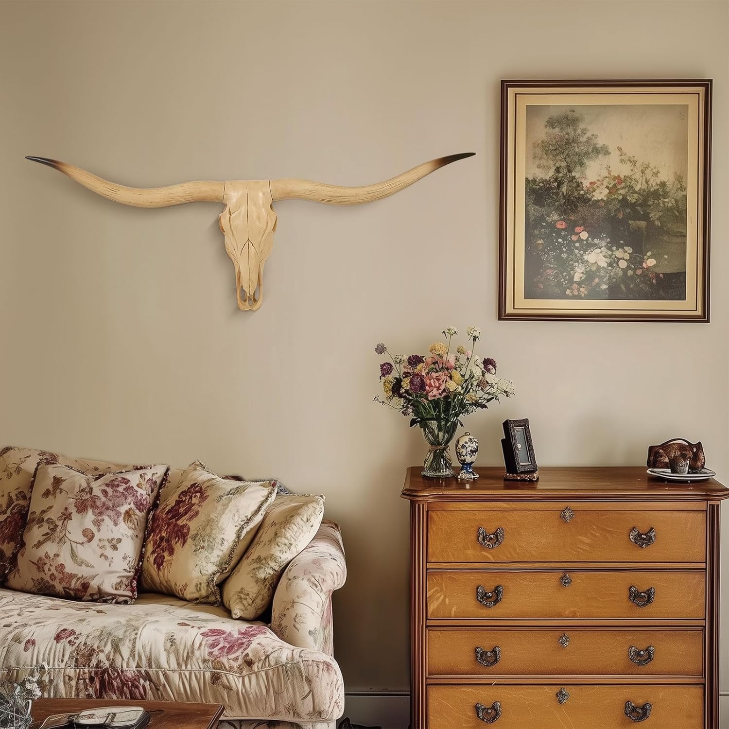 Bison Bull Skull Wall Decor - Realistic Resin Sculpture Art