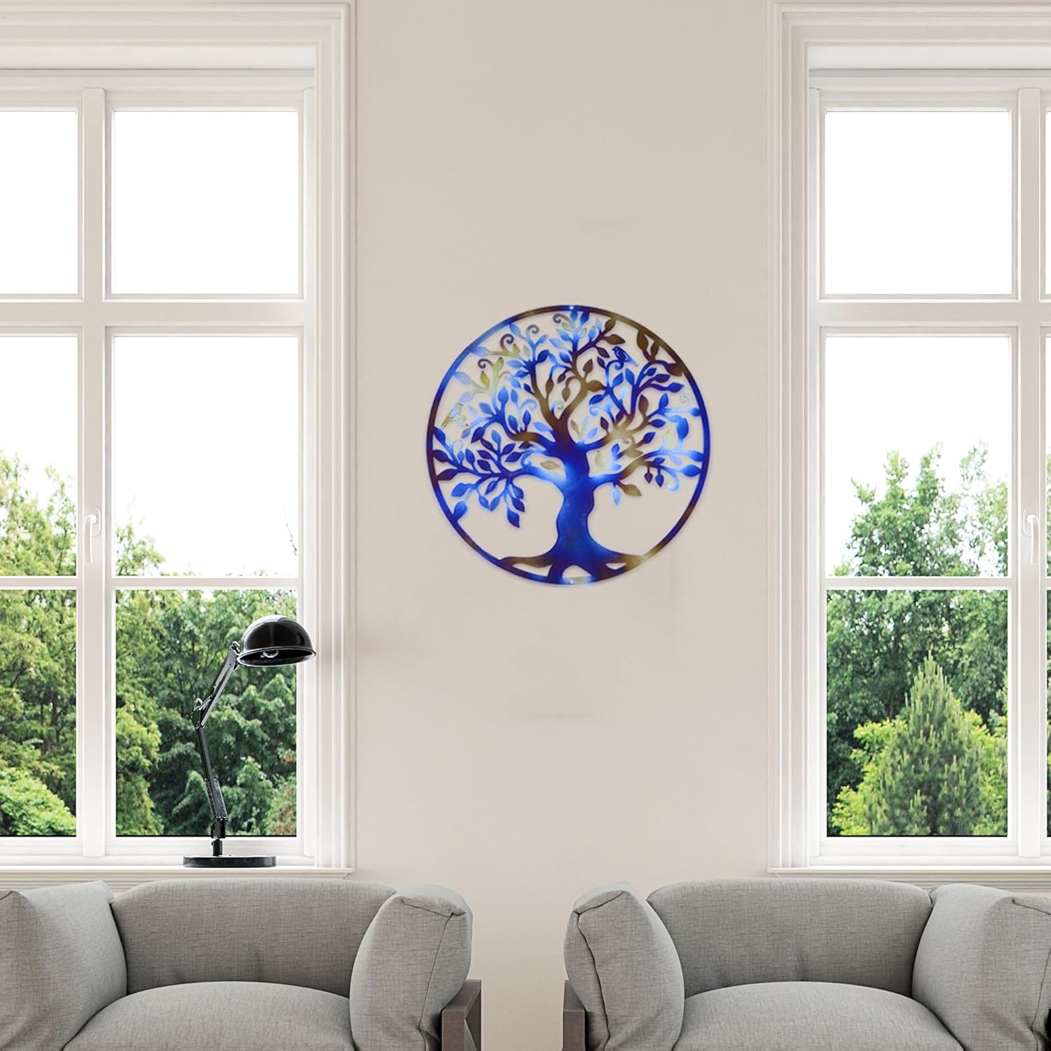 Heat-Blued Metal Tree of Life Wall Sculpture 118 Round Spiritual Decor