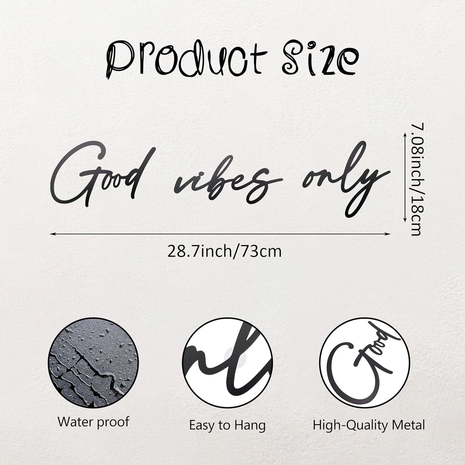 Good Vibes Only Sign Black Metal Wall Art - Minimalist Decor for Home and Office