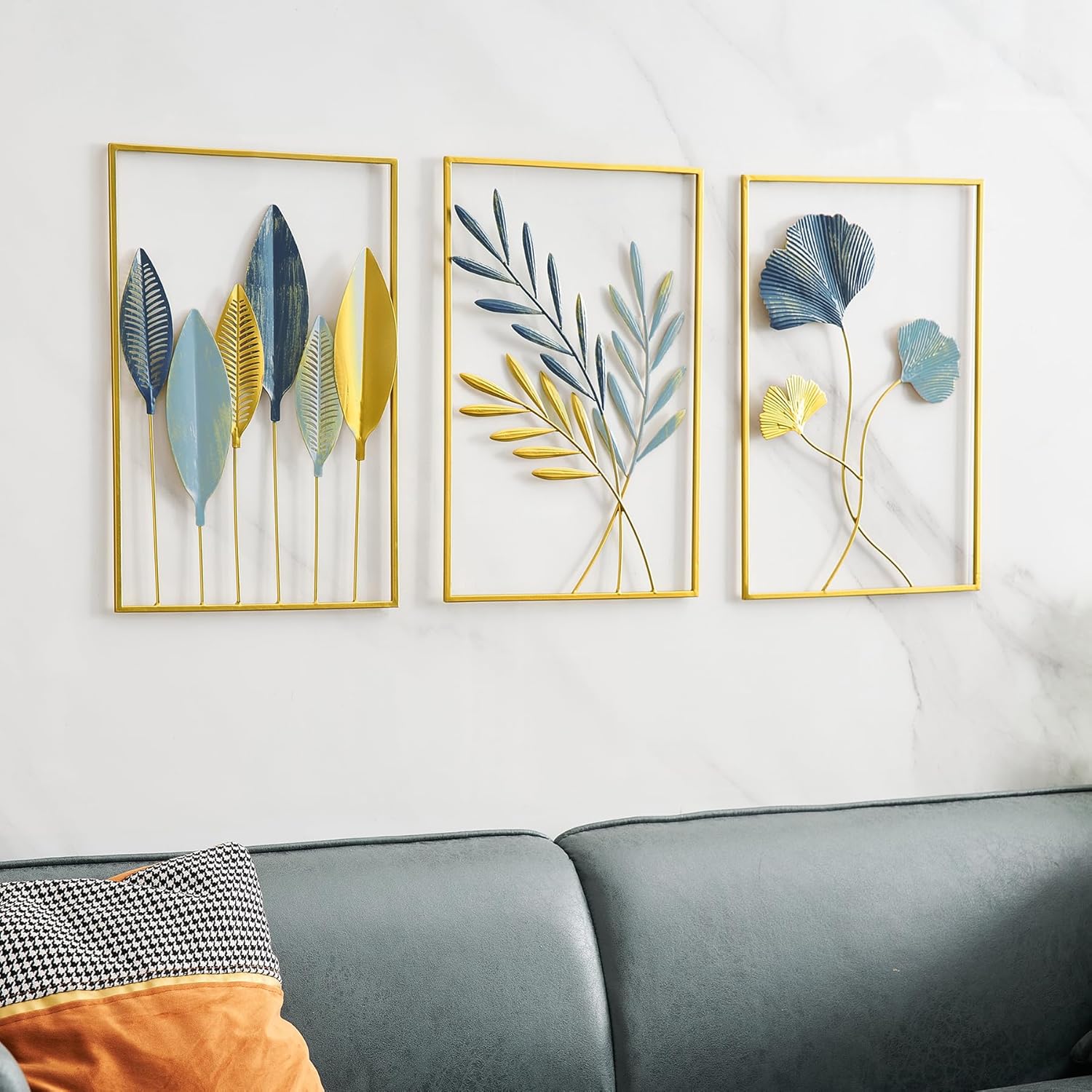 Funterest Gold Leaf Wall Decor Set of 3 Modern Wall Art