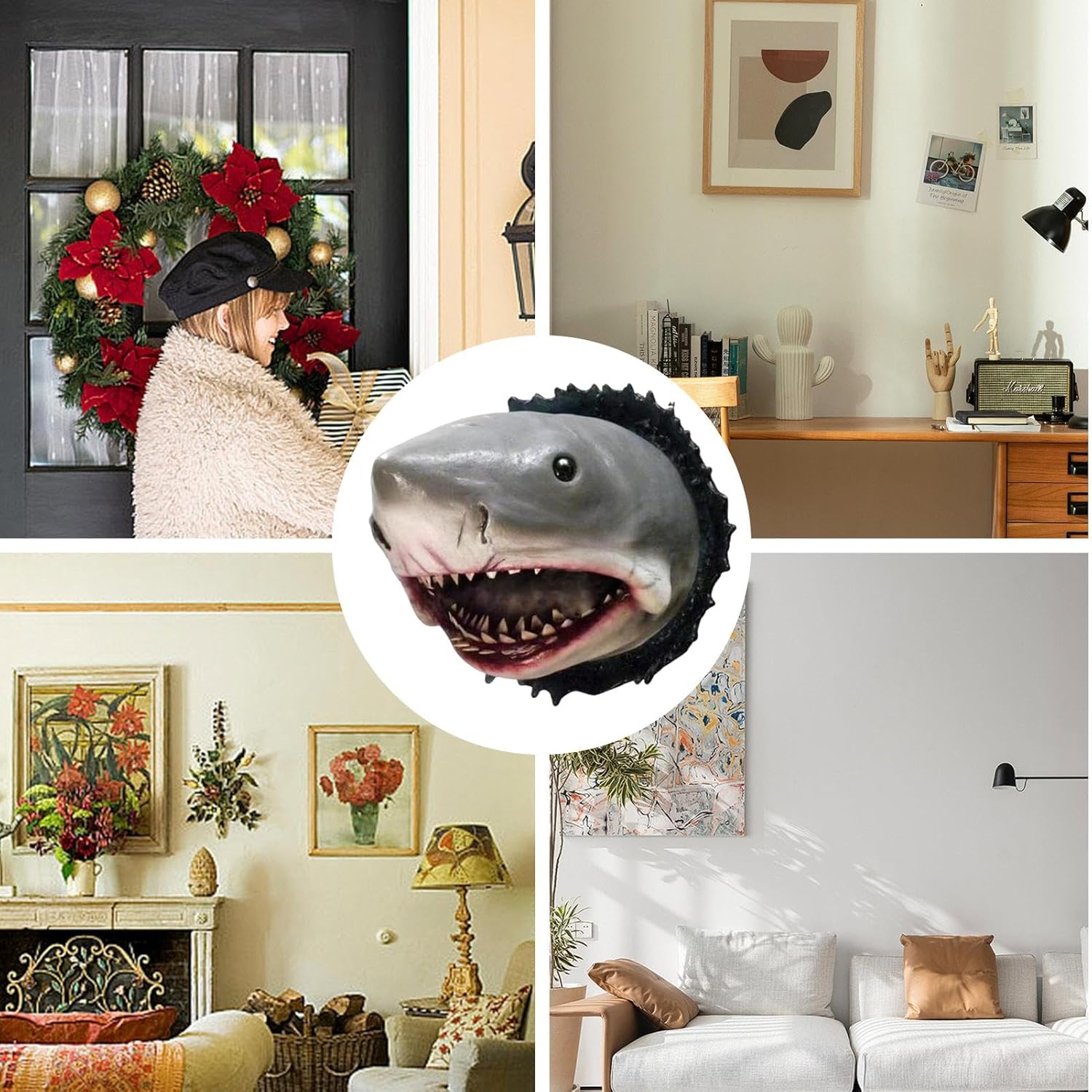 Shark Wall Mounted Trophy Sculpture Realistic Shark Head Decor