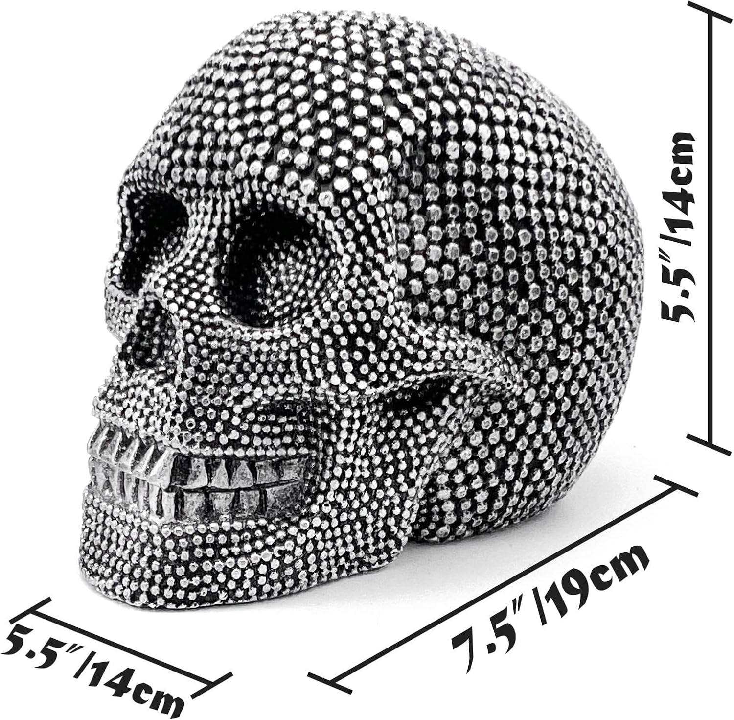 Mageeko Skull Statue Halloween Skeleton Head Gothic Resin Figurine Decoration Sculpture Collectible Gifts Silver