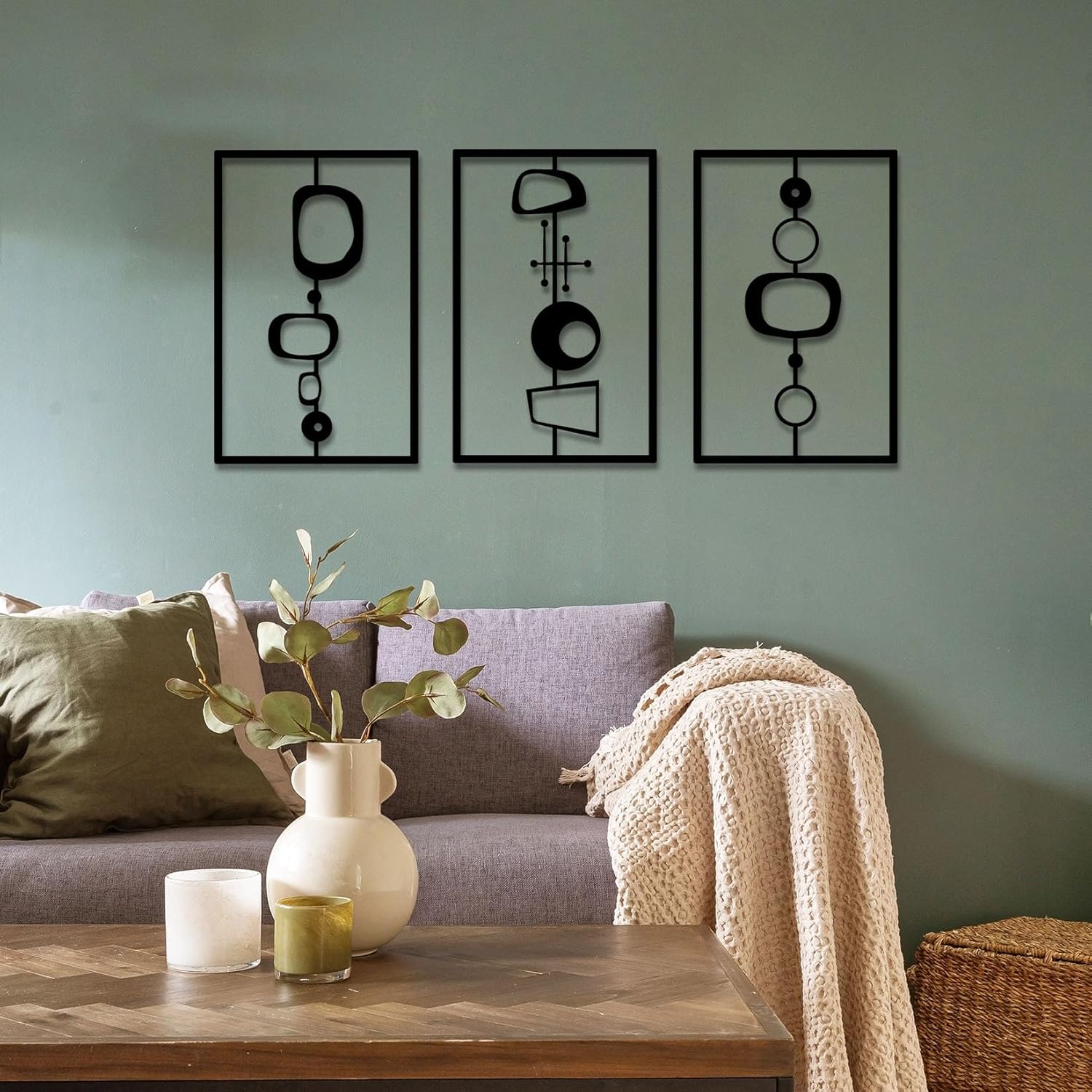 3 Pcs Metal Abstract Wall Decor Modern Geometric Black Wall Sculptures