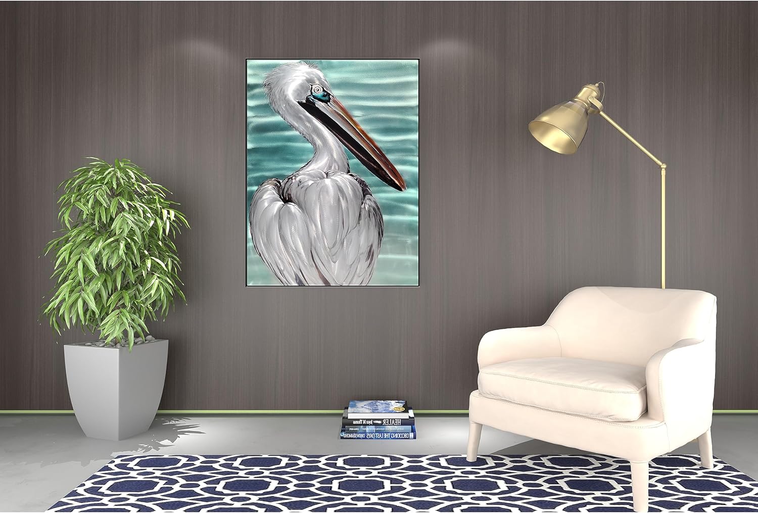 SYGALLERIER Metal Wall Art - Handcrafted Pelican Sculpture 24x16 Inch Coastal Decor