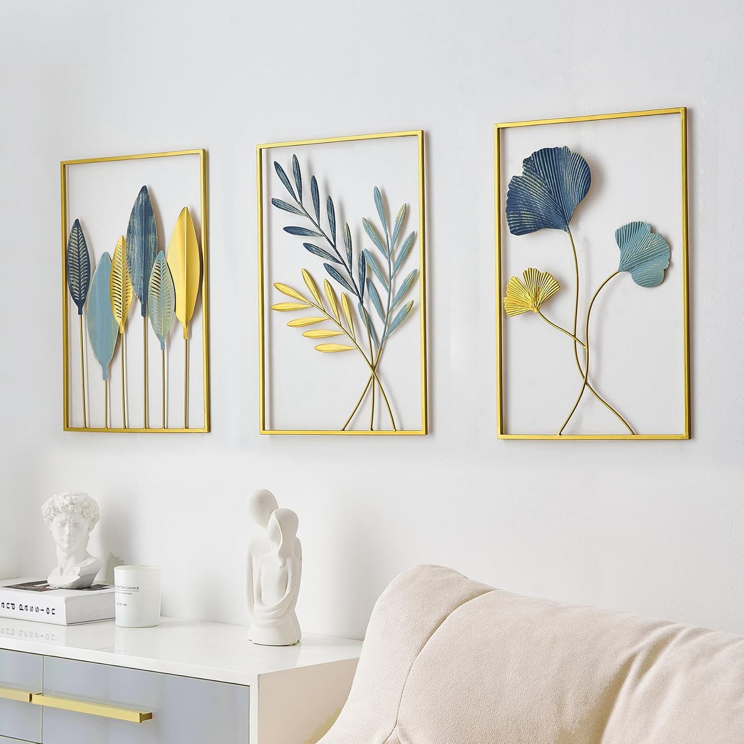 Funterest Gold Leaf Wall Decor Set of 3 Modern Wall Art