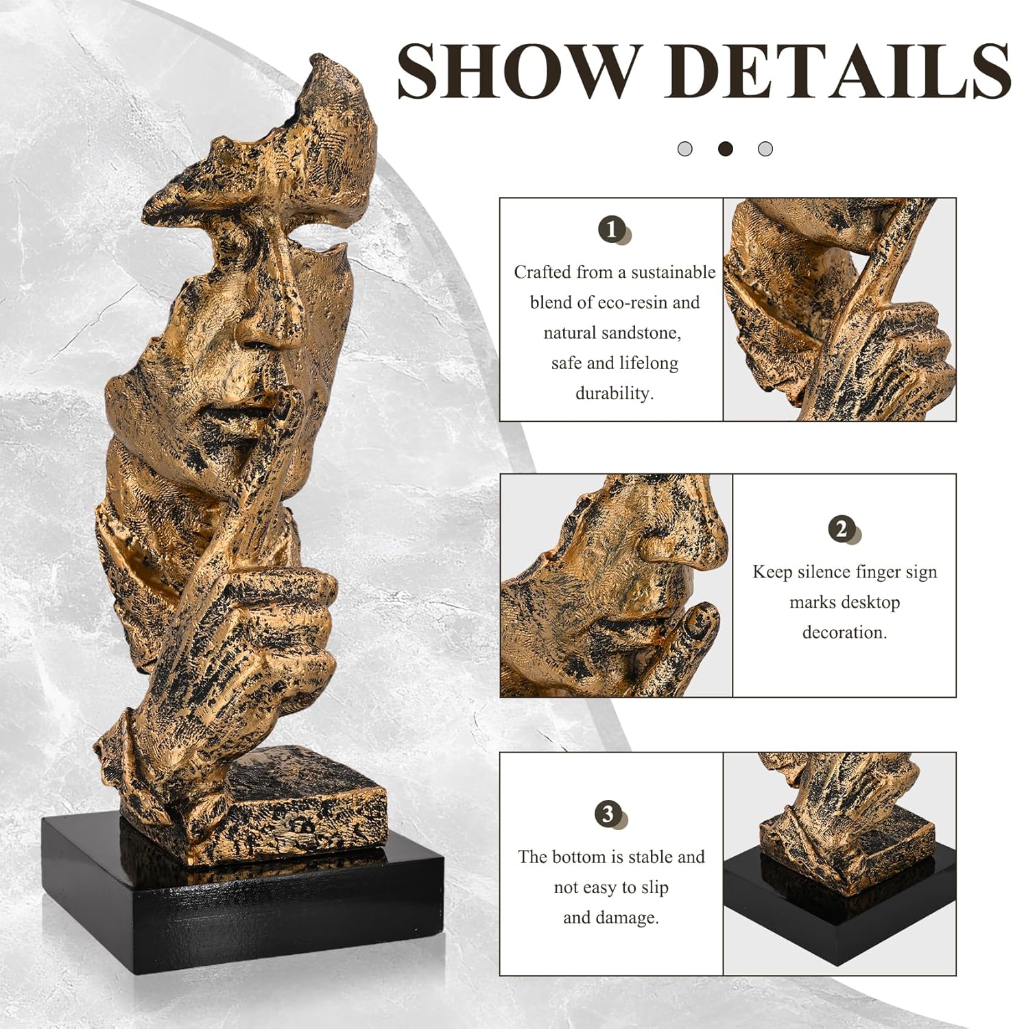 Modern Resin Thinker Statue Brass Color Minimalist Decor