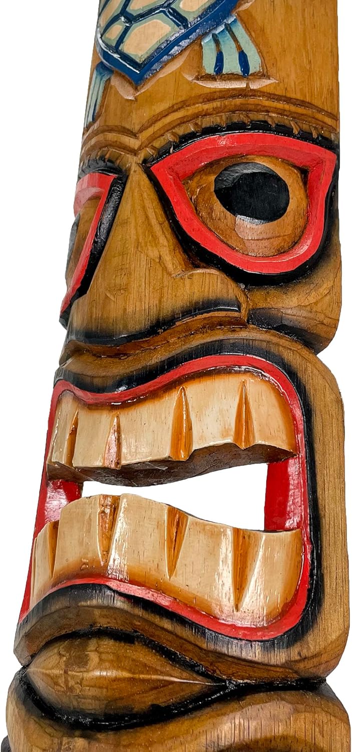 Set of 3 Hand-Carved Ocean Animal Wall Masks - Brown Wood Decor 40 Inch Tall