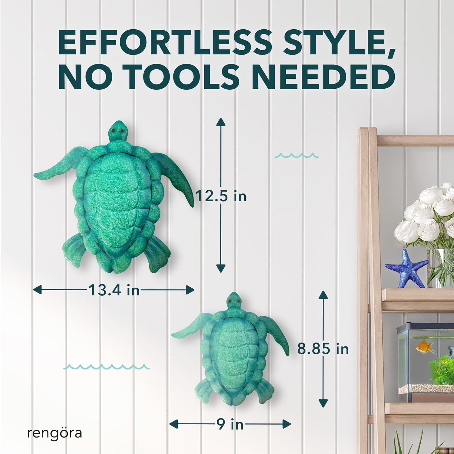 Reng Rara Sea Turtle Wall Art Set - Nautical Decor for Indoor and Outdoor Use