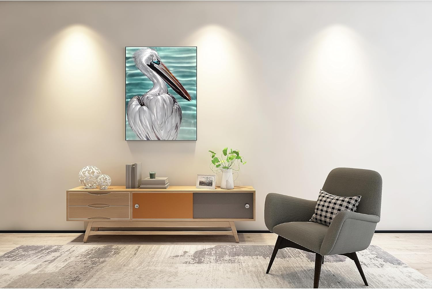 SYGALLERIER Metal Wall Art - Handcrafted Pelican Sculpture 24x16 Inch Coastal Decor