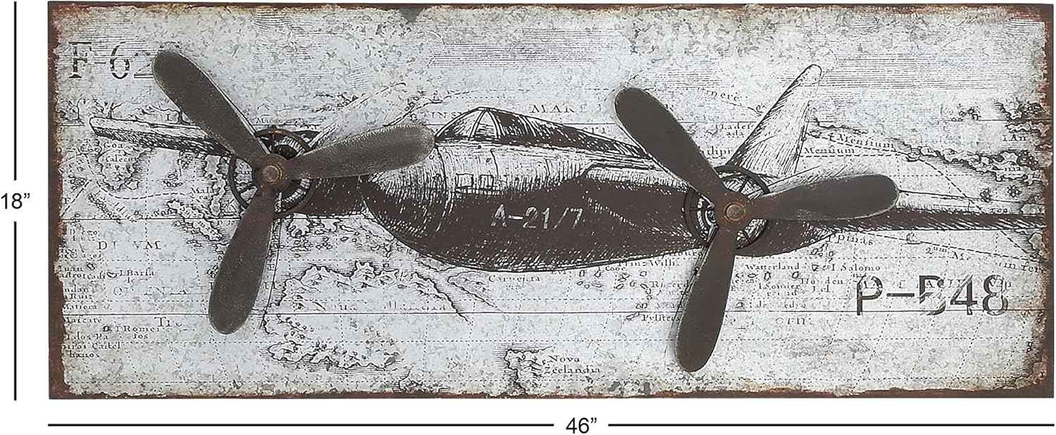 Deco 79 Metal Airplane Wall Decor Propeller Sculpture 46 x 18 inches Silver