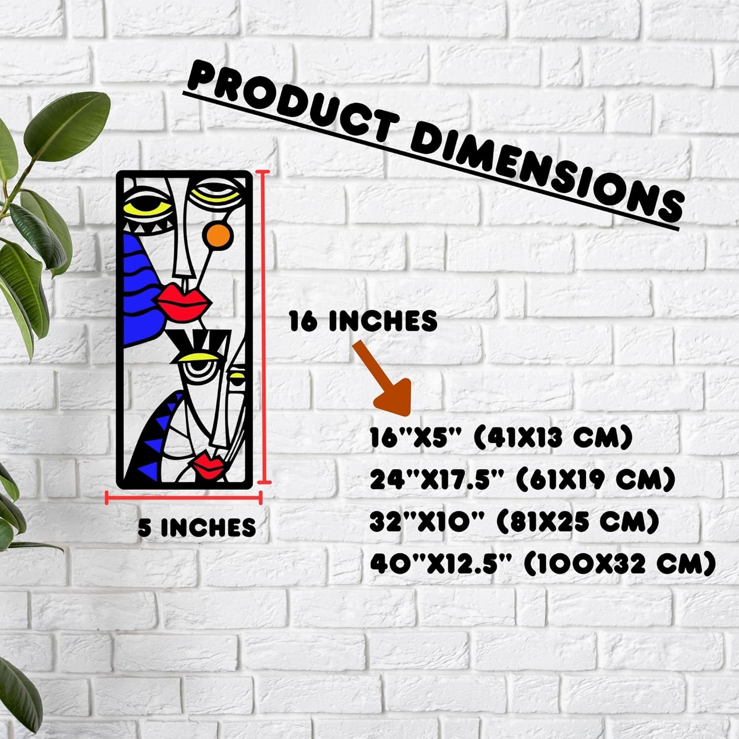 Modern Abstract Multicolor Metal Wall Art Sculpture - 16 Inches LineArt Face Decor