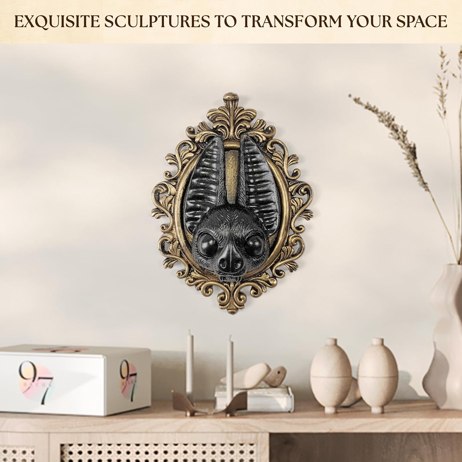 97 Decor Black Gold Bat Wall Sculpture - Gothic Halloween Decor