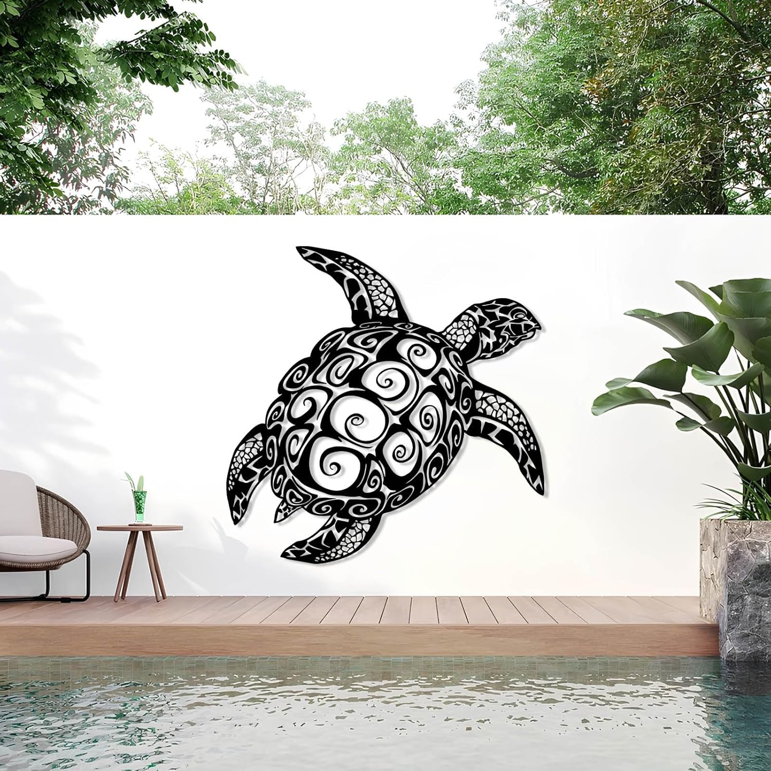 Sea Turtle Wall Art - Modern Metal Ocean Decor Black 28x28 Inch