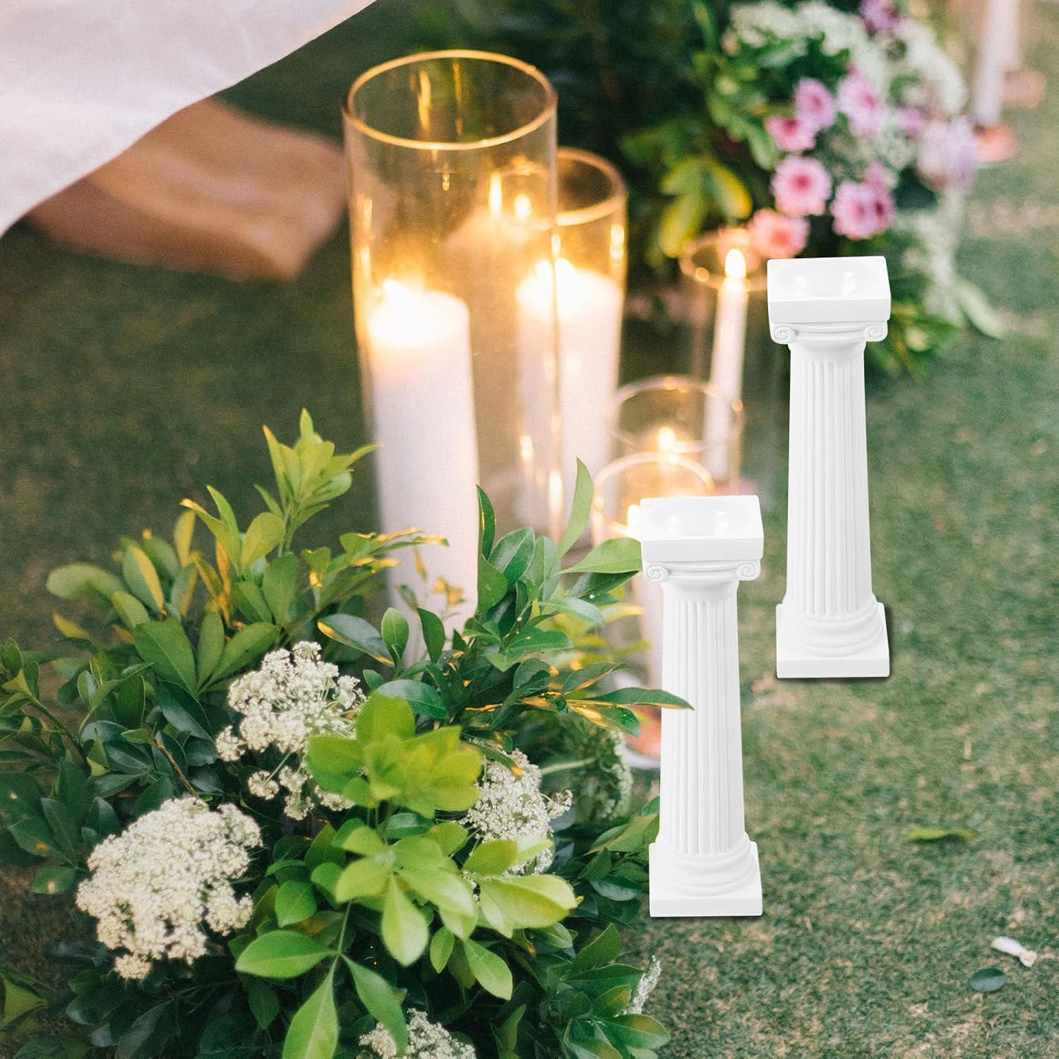 6pcs Roman Pillar Statue Decor - White Plastic Mini Figurine for Home and Wedding