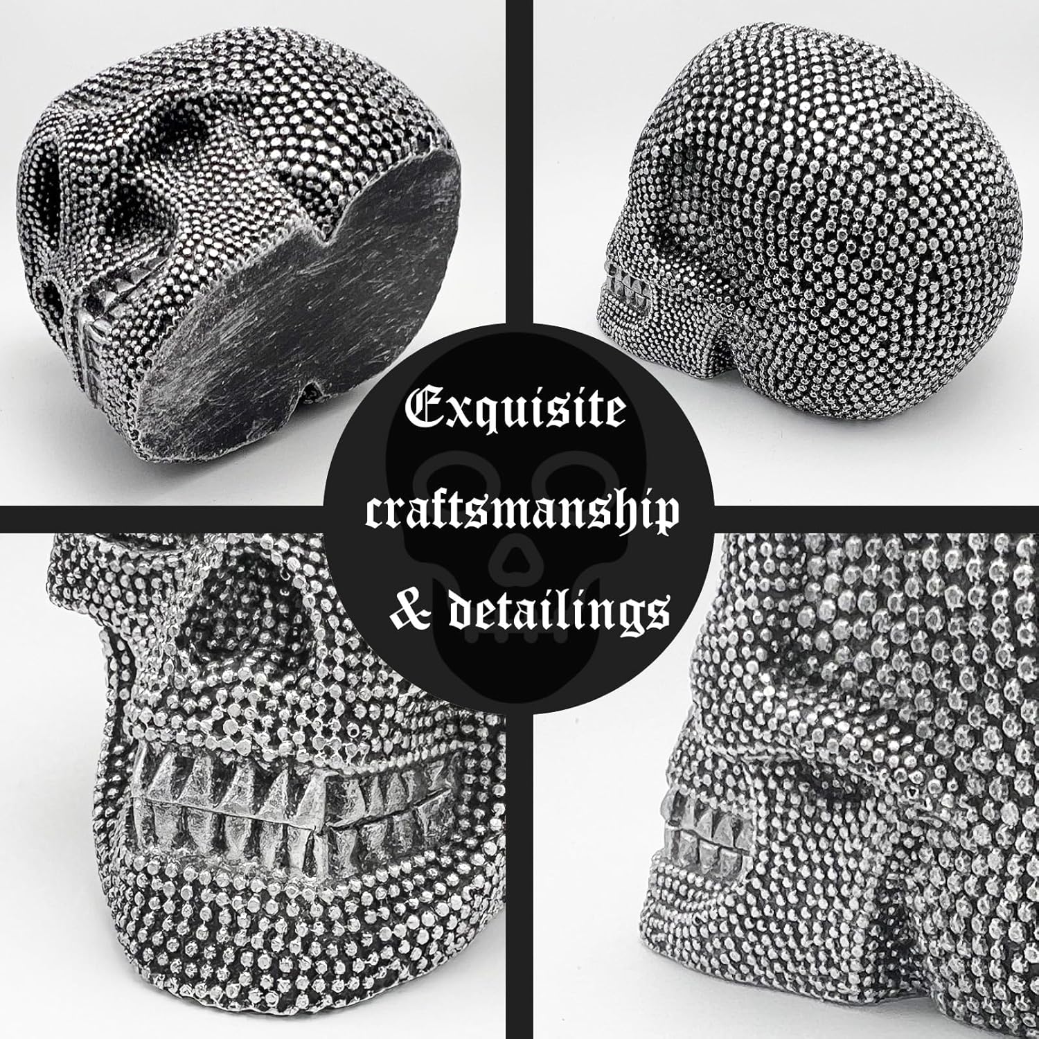 Mageeko Skull Statue Halloween Skeleton Head Gothic Resin Figurine Decoration Sculpture Collectible Gifts Silver