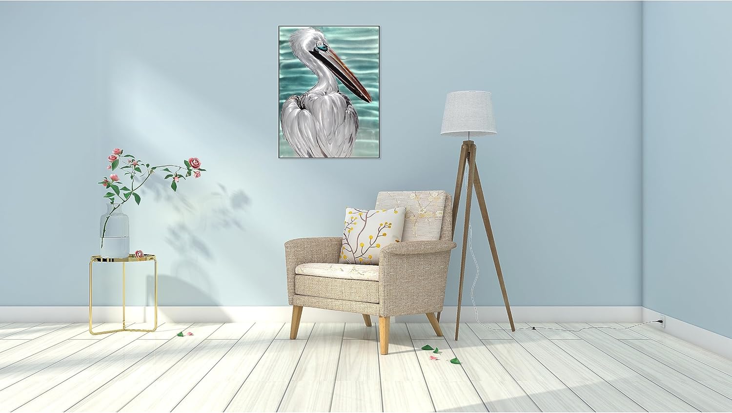 SYGALLERIER Metal Wall Art - Handcrafted Pelican Sculpture 24x16 Inch Coastal Decor