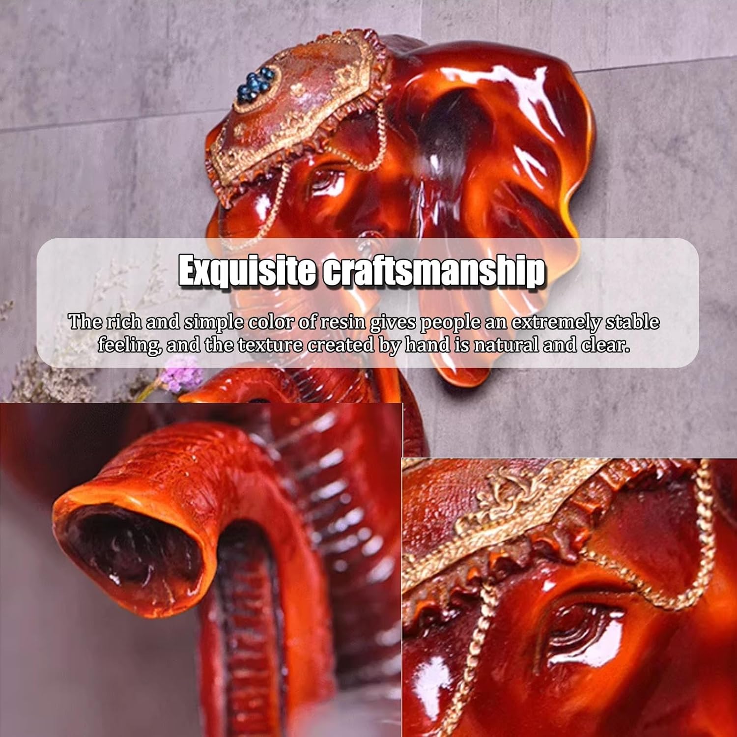 Artificial Resin Elephant Head Wall Sculpture 3D Large Faux Taxidermy Wall Decor