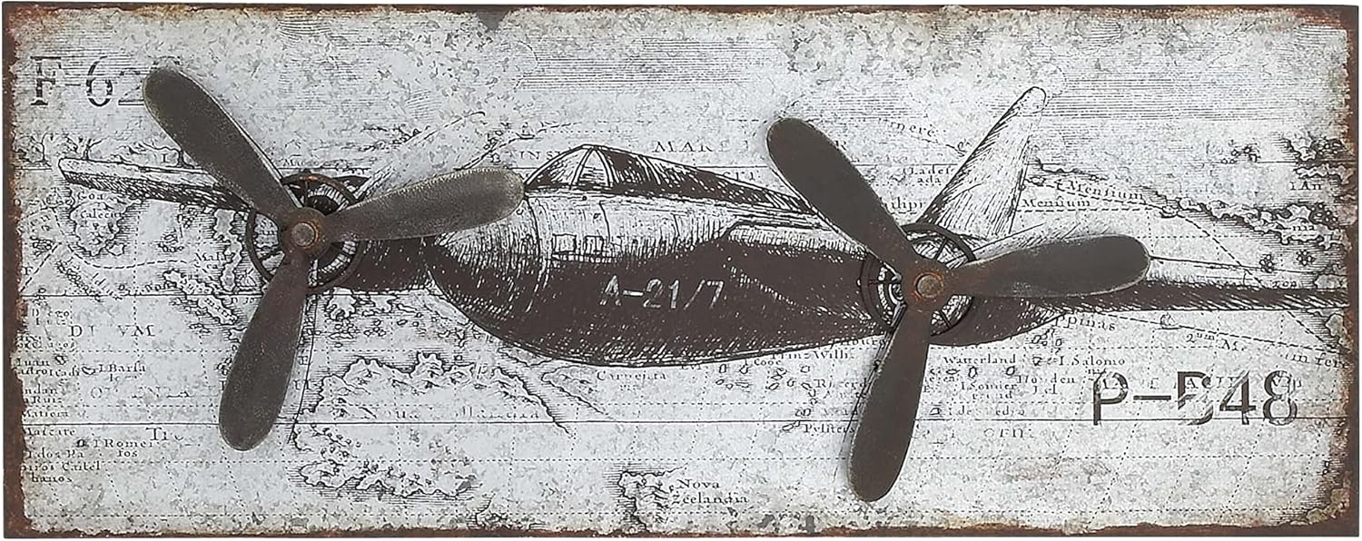 Deco 79 Metal Airplane Wall Decor Propeller Sculpture 46 x 18 inches Silver