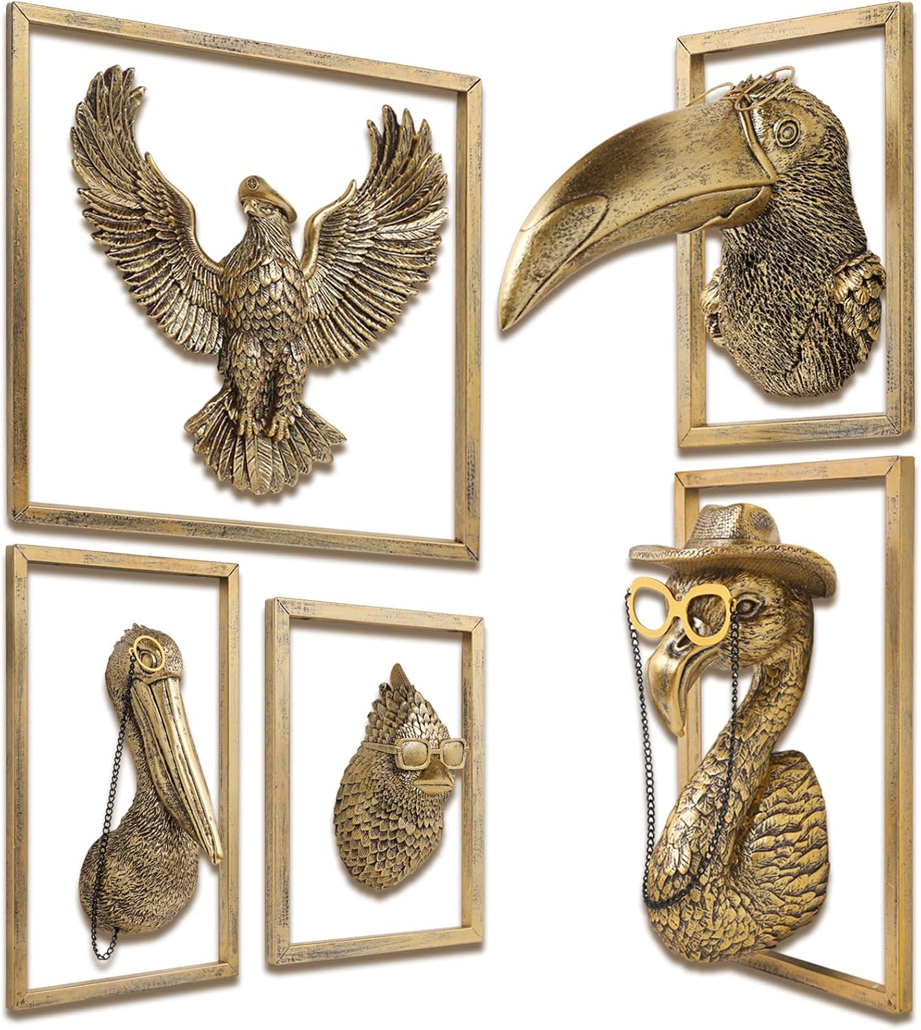 Bird Wall Art Sculpture 5 Pack - Exquisite Metal Frame Wall Decor