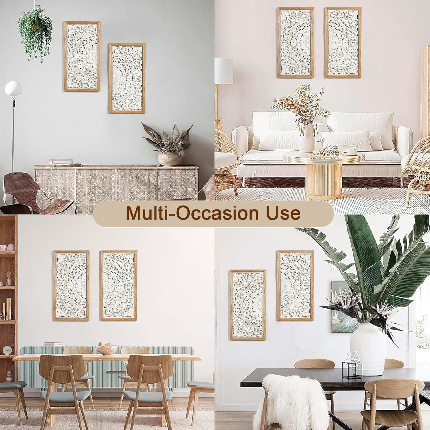 AHUONEL 2 Panel Wall Sculpture Decor Carved Wood Wall Art for Home Living Room Bedroom Entryway Hall Office Decor 23x115