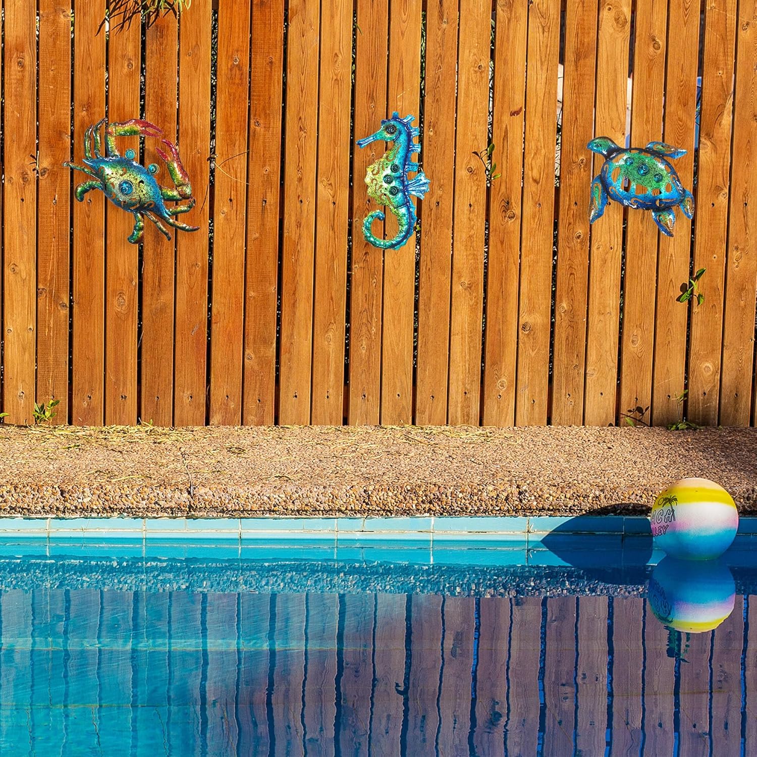 Weibefee 10 Inch Metal Wall Art Set of 3 Sea Turtle Seahorse Crab