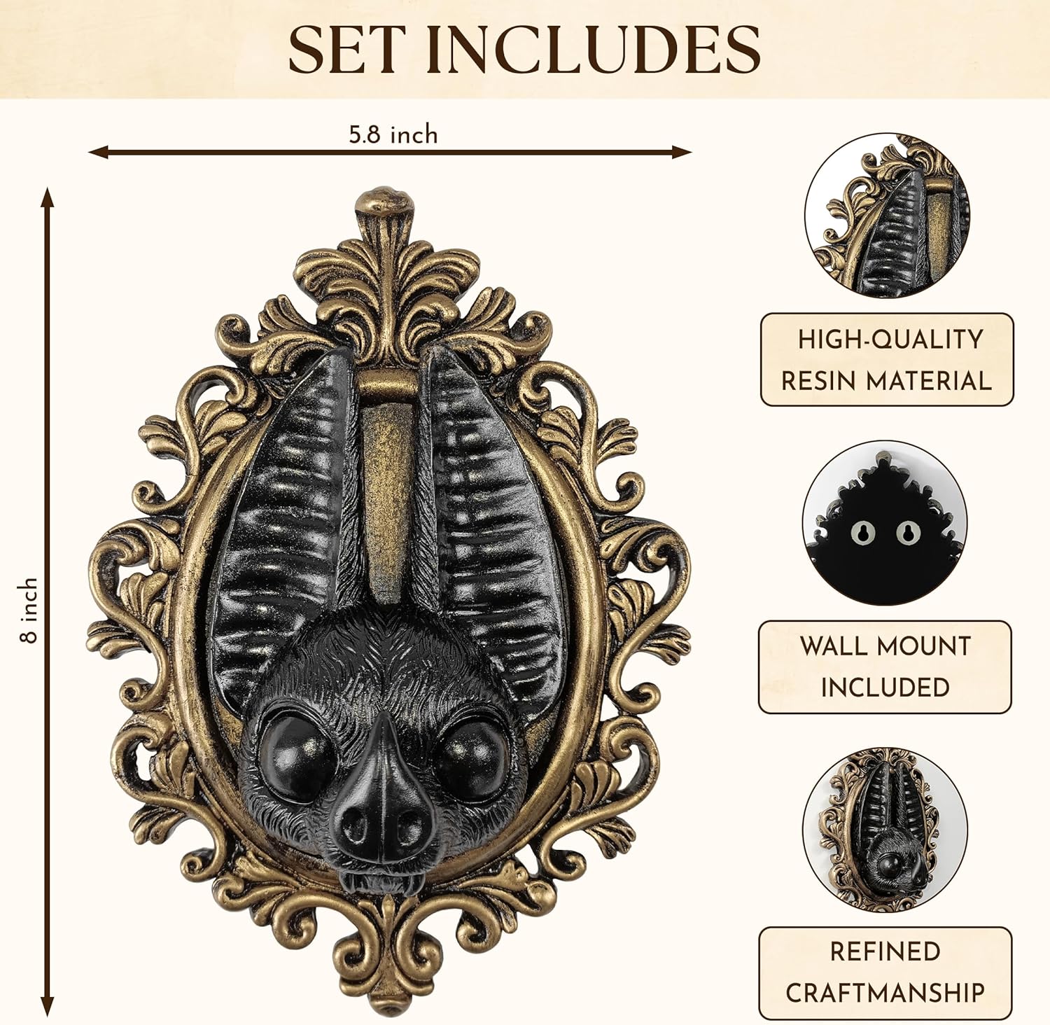 97 Decor Black Gold Bat Wall Sculpture - Gothic Halloween Decor