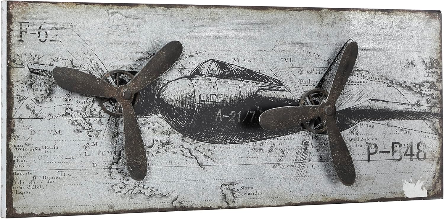 Deco 79 Metal Airplane Wall Decor Propeller Sculpture 46 x 18 inches Silver