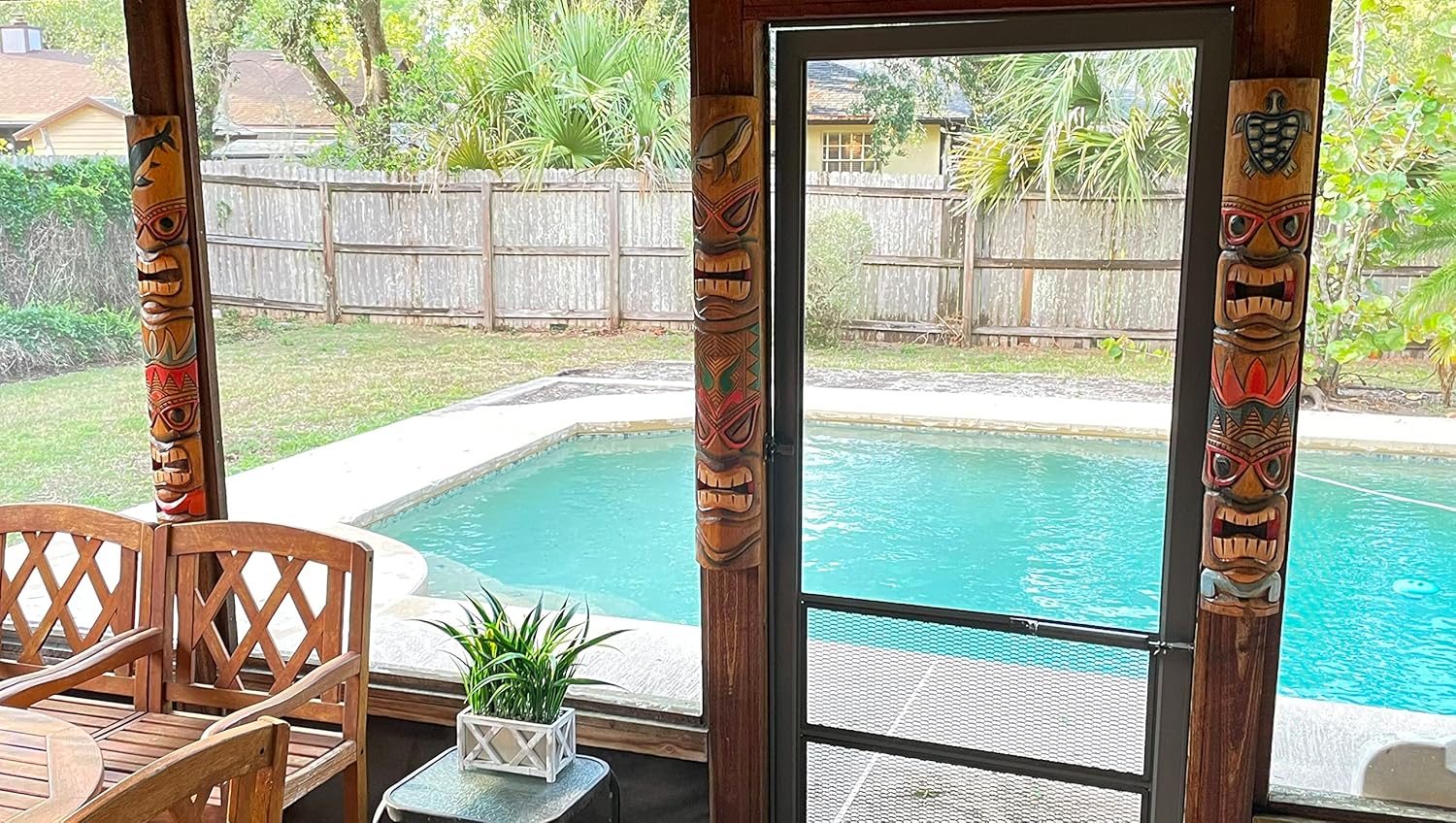 Set of 3 Hand-Carved Ocean Animal Wall Masks - Brown Wood Decor 40 Inch Tall