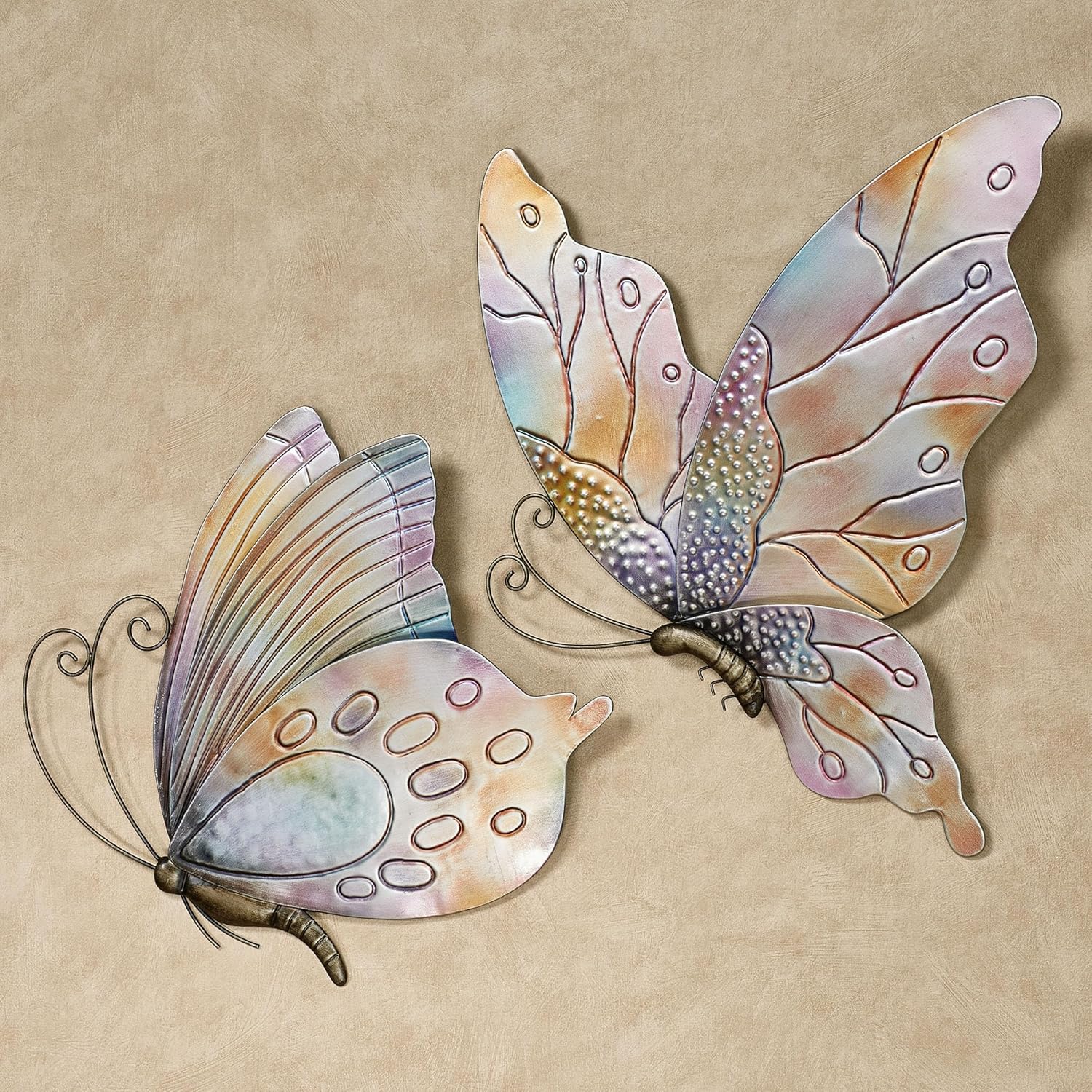 Touch of Class Butterflies in Flight Wall Art Set of Two - Gold Pink Blue Purple Orange